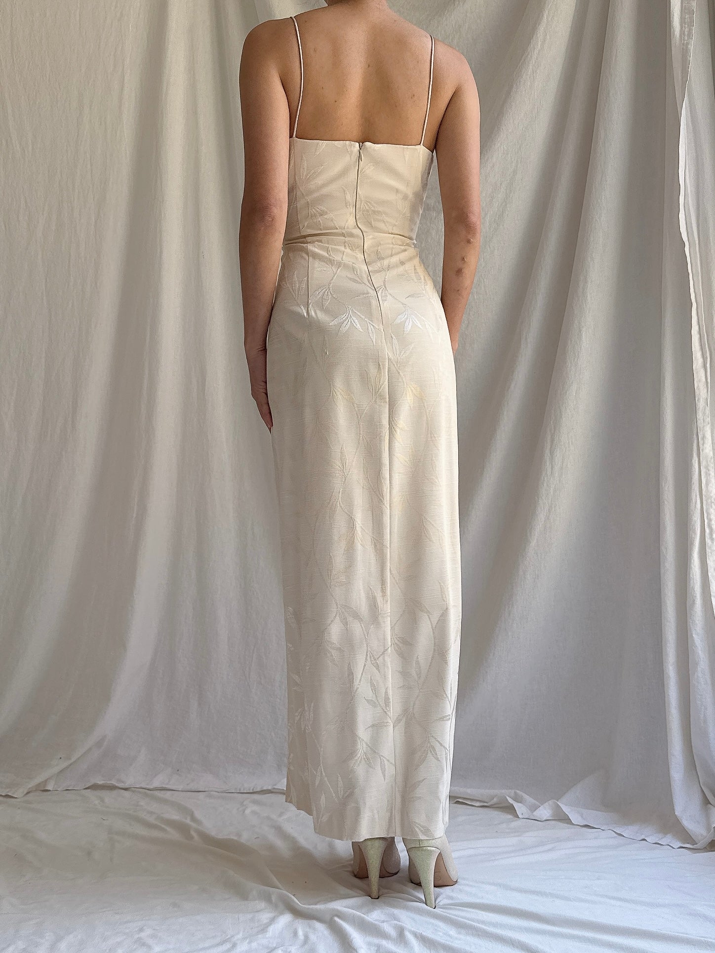 Vintage Beige Rayon Square neckline Dress - S