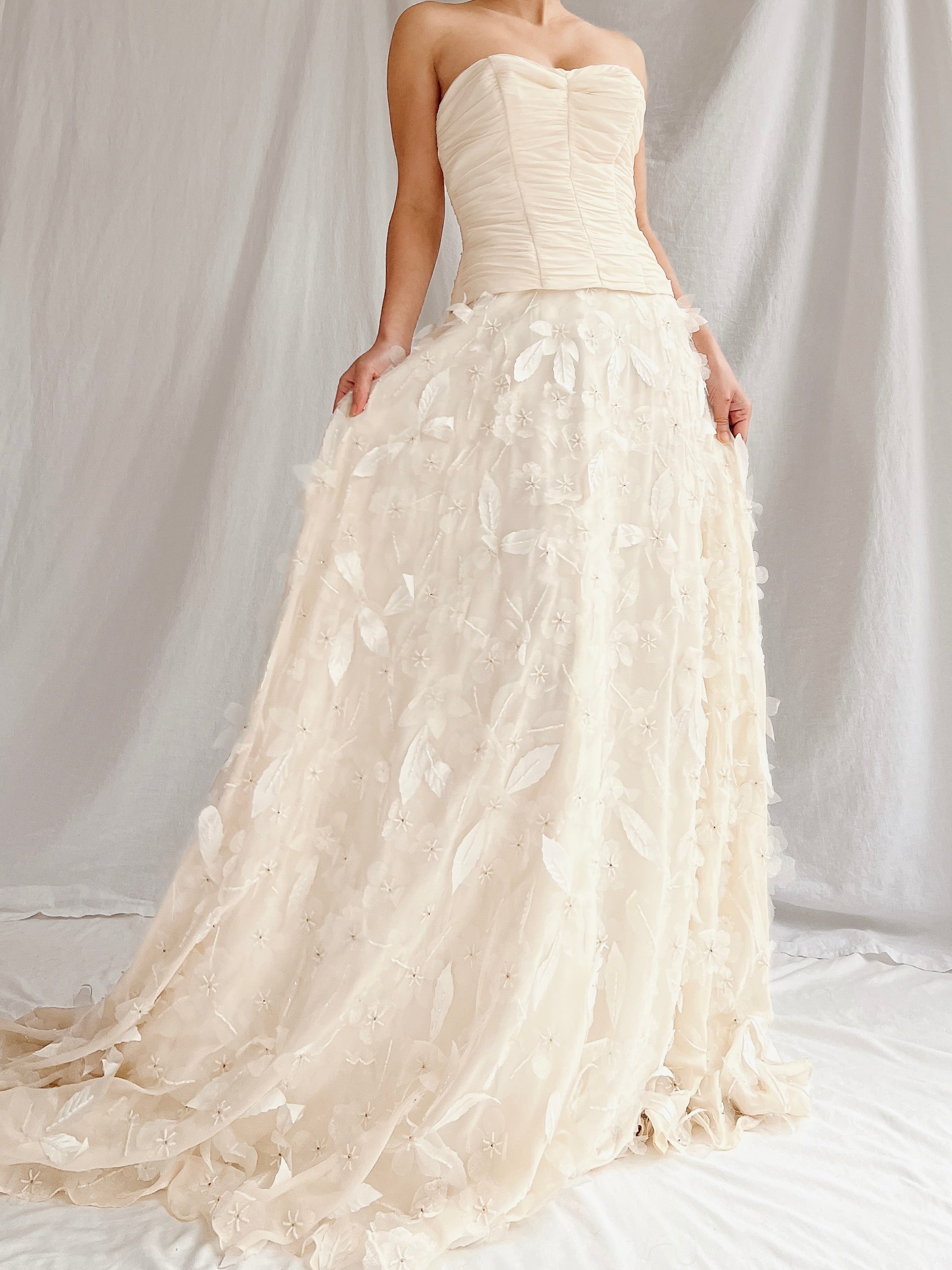 1990s Silk Floral Appliqué Gown - XS/2