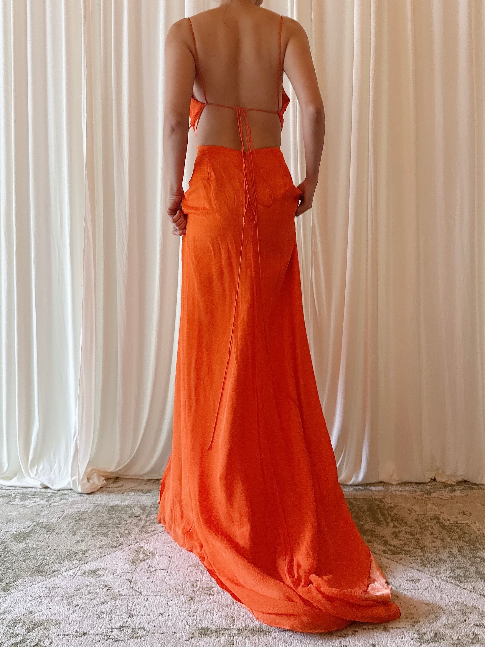 Vintage Orange Halter Beaded Dress - M