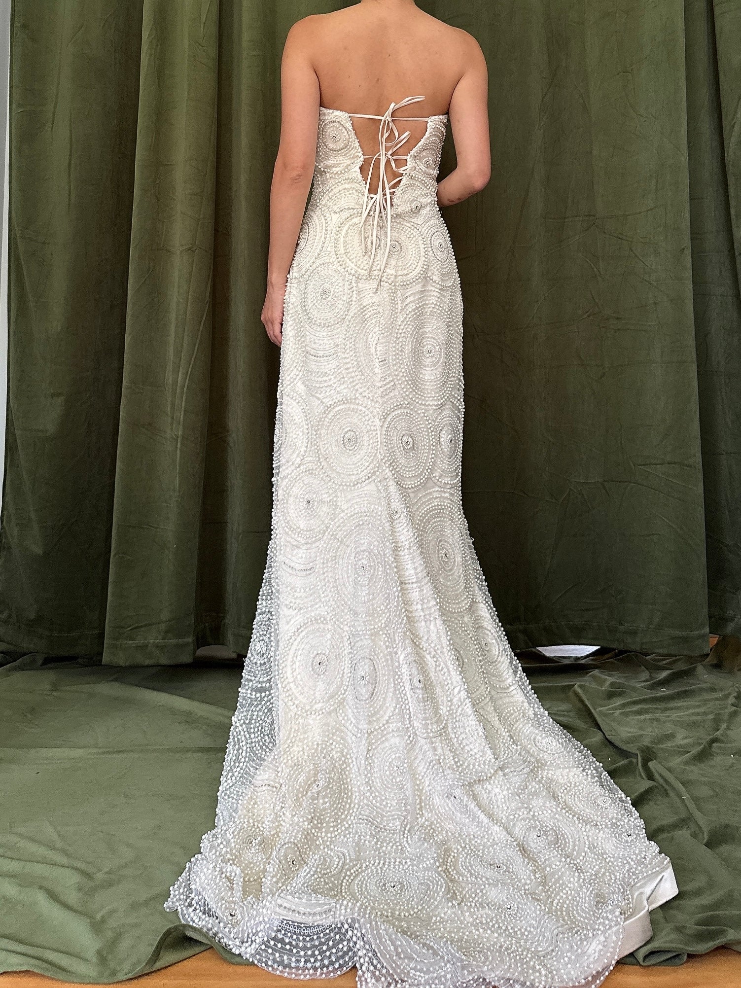 1990s Silk Pearl Beaded Dress - 33B/26W/59L