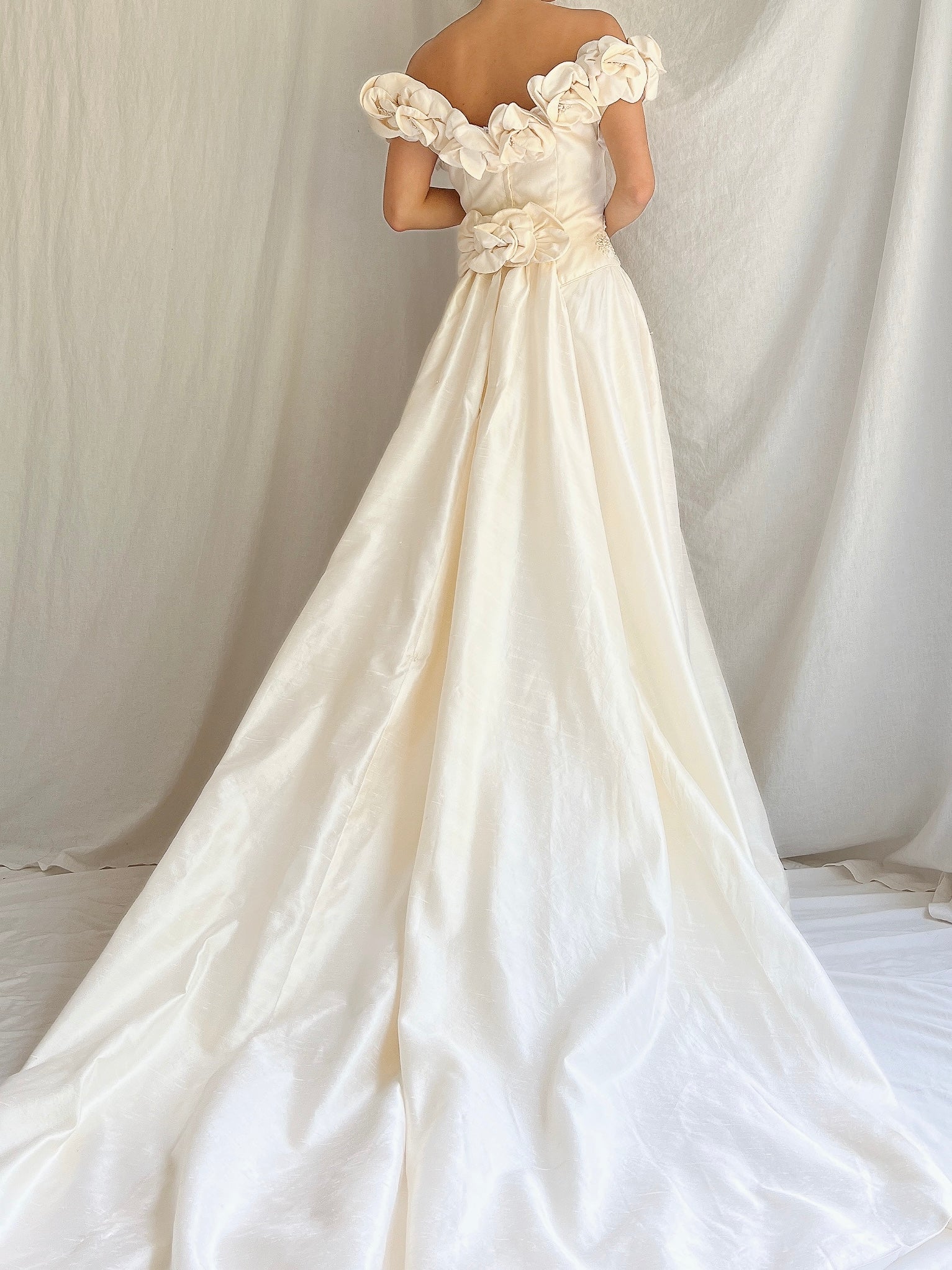 Vintage Raw Silk Basque Waist Gown - M