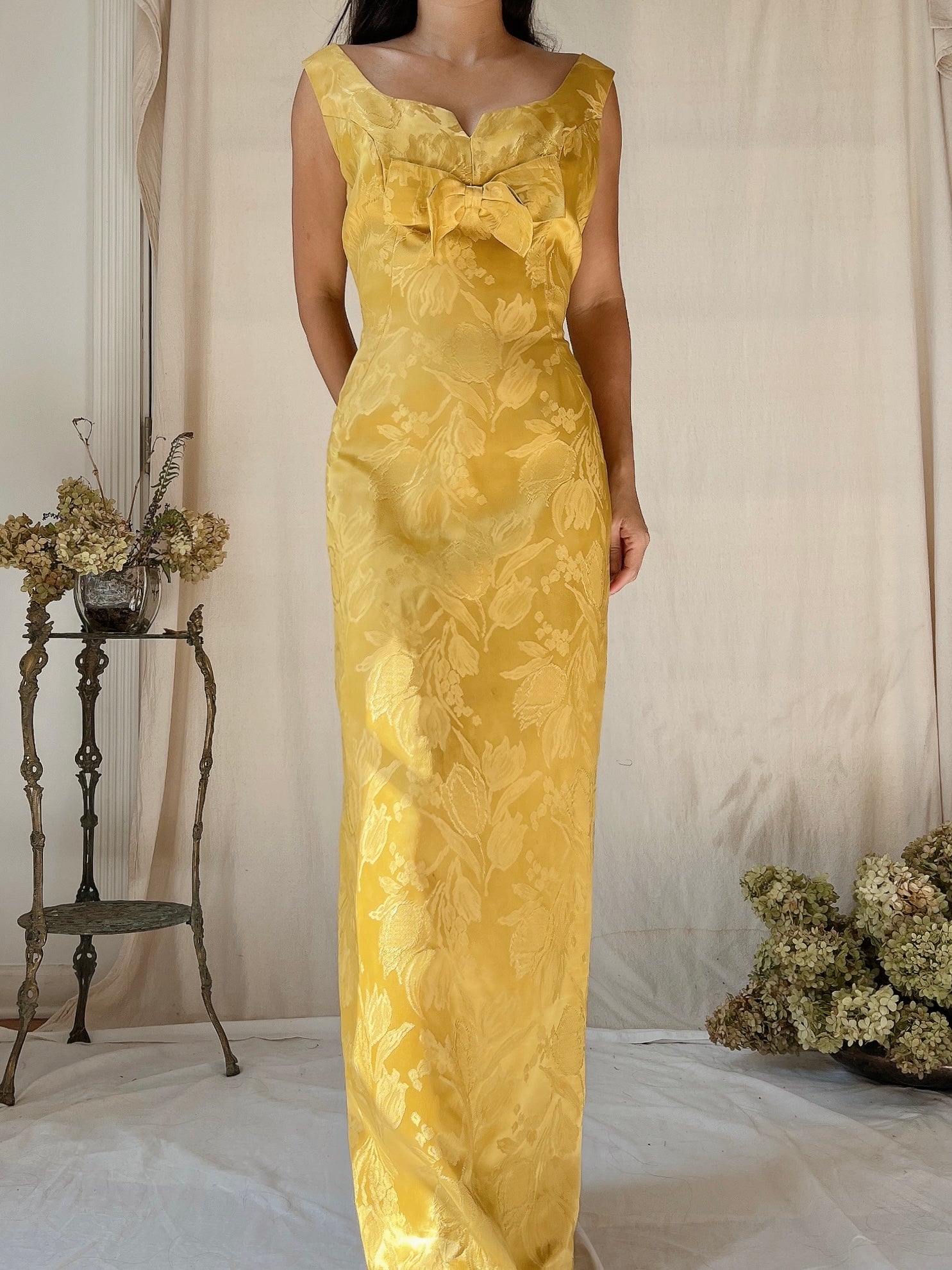 1960s Marigold Brocade Dress - S