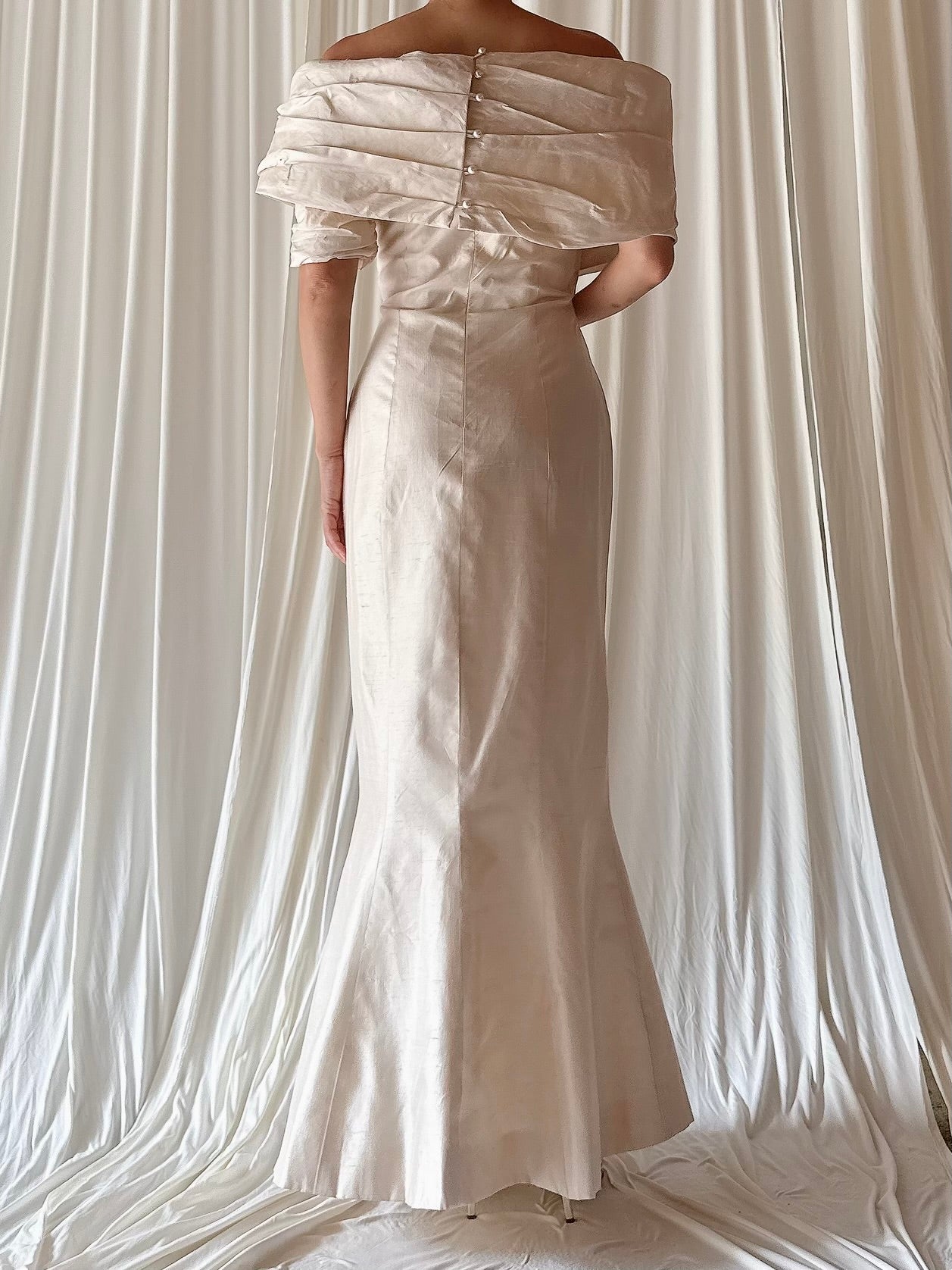 Vintage Watters Off The Shoulder Column Raw Silk - XS