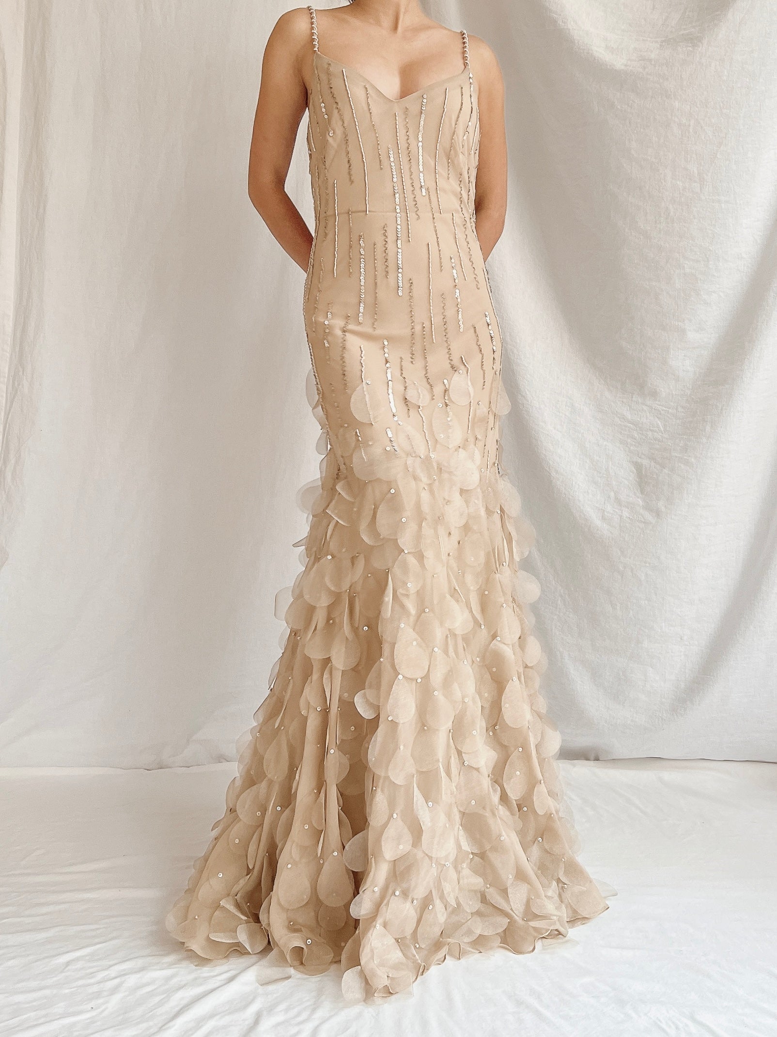 Vintage Nude Bias Cut Silk Petal Dress - M/L 10