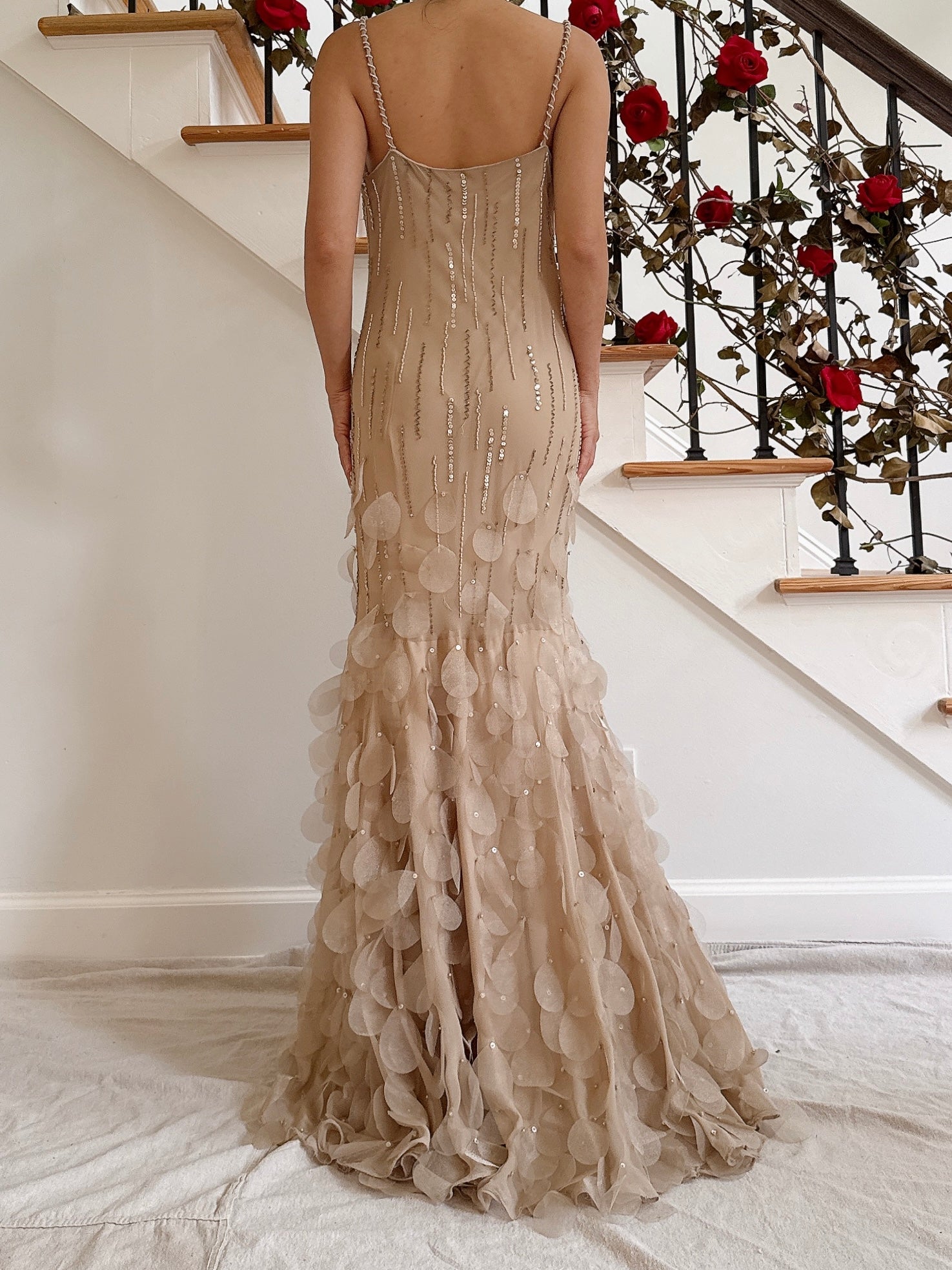 Vintage Bias Cut Nude Silk Petal Gown - Size S/M