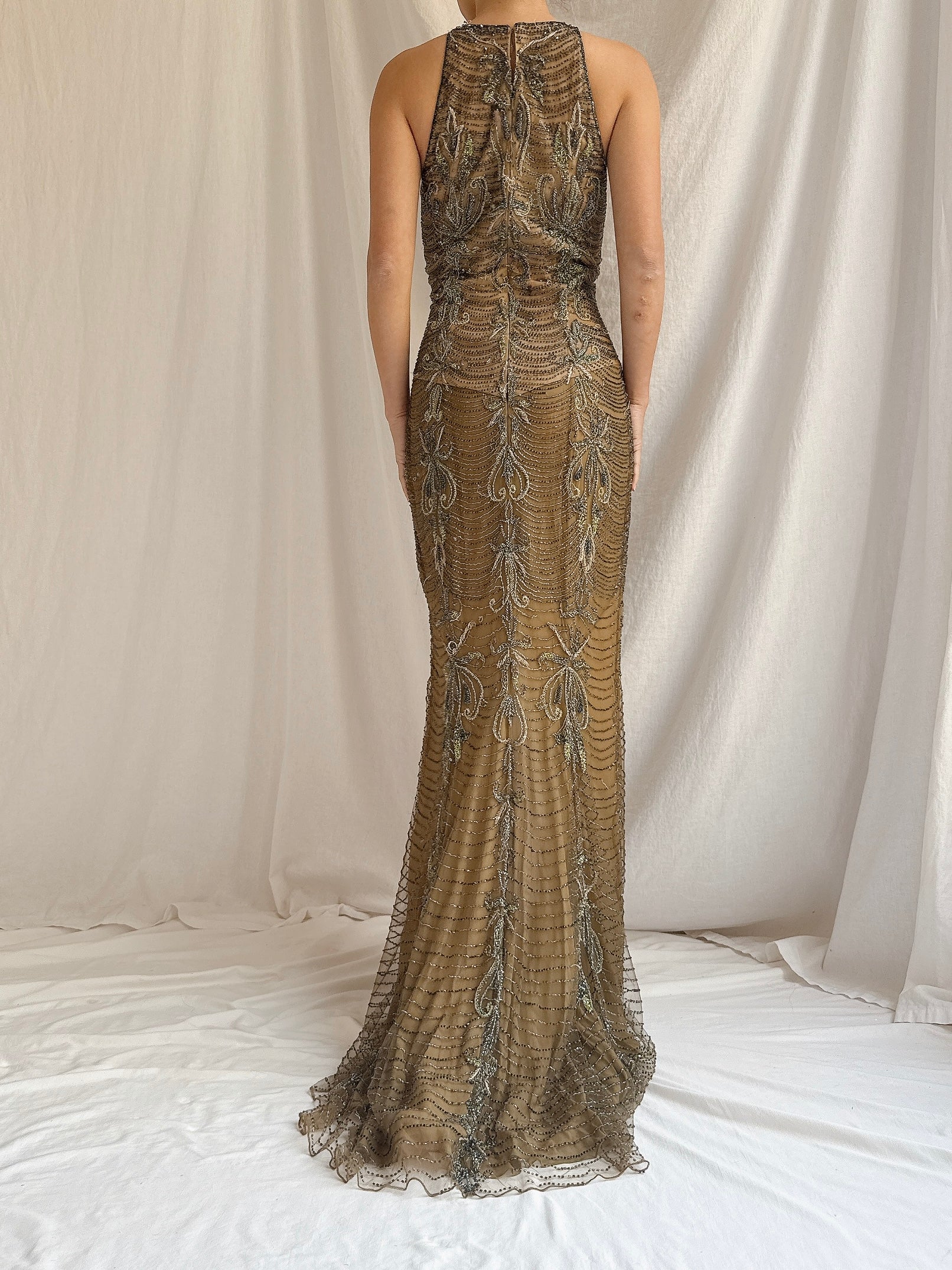 Vintage Halter Beaded Dress - S/4