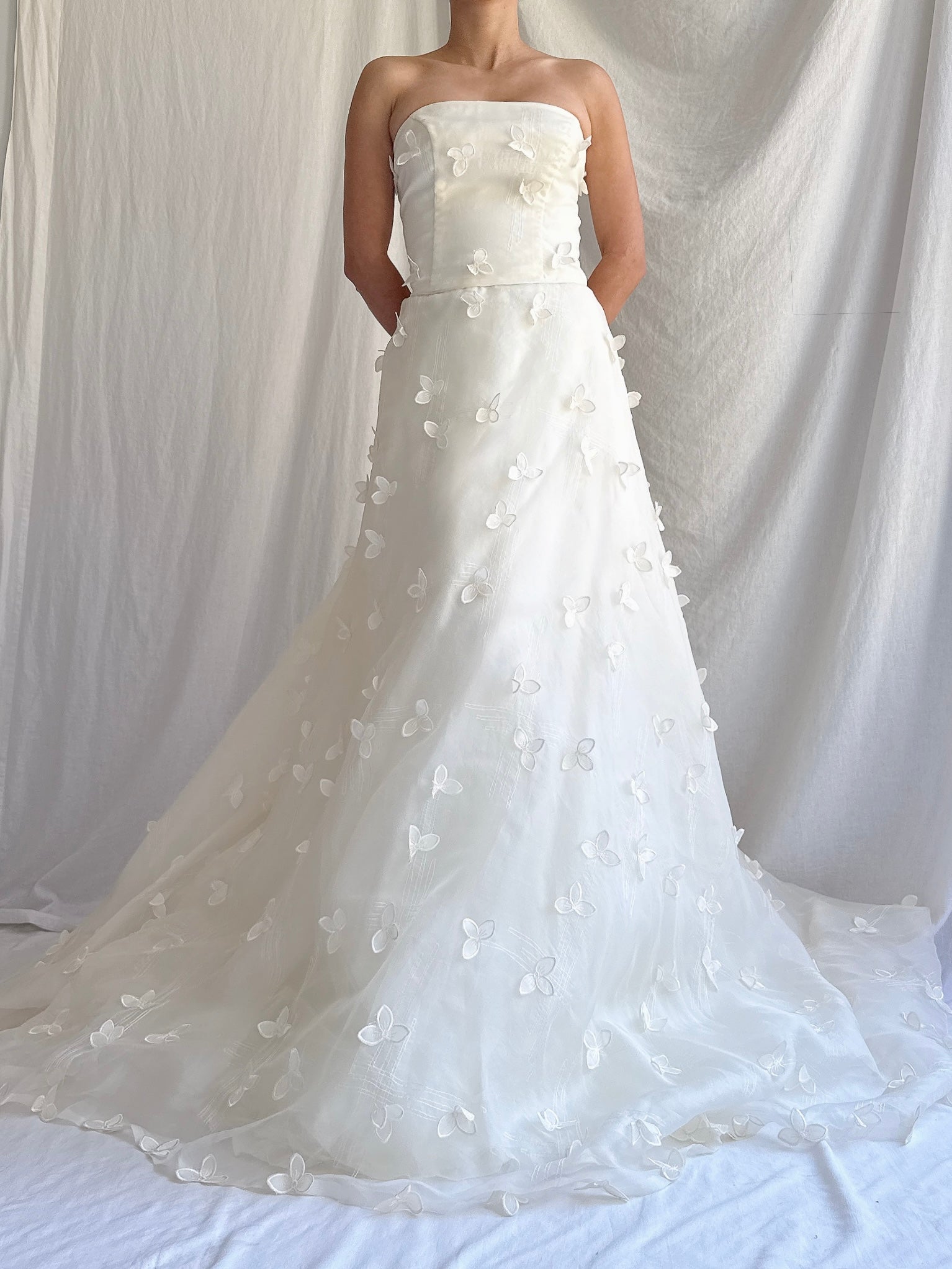 Vintage Silk Organza Trillium Flower Gown - M
