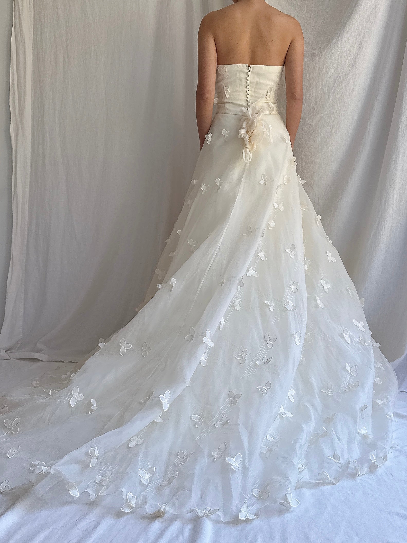 Vintage Silk Organza Trillium Flower Gown - M