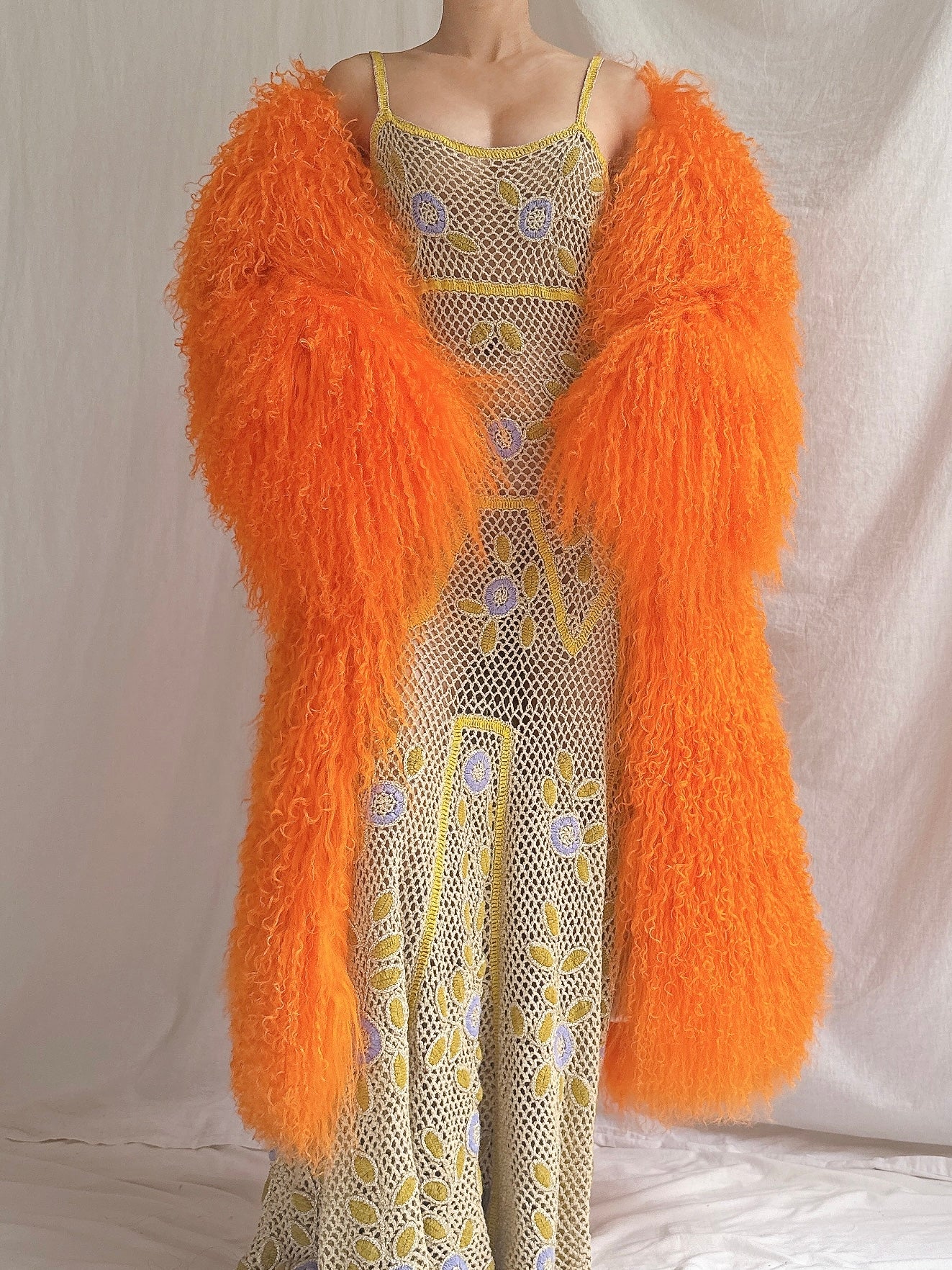 Vintage Sherbet Orange Mongolian Lamb Coat - M