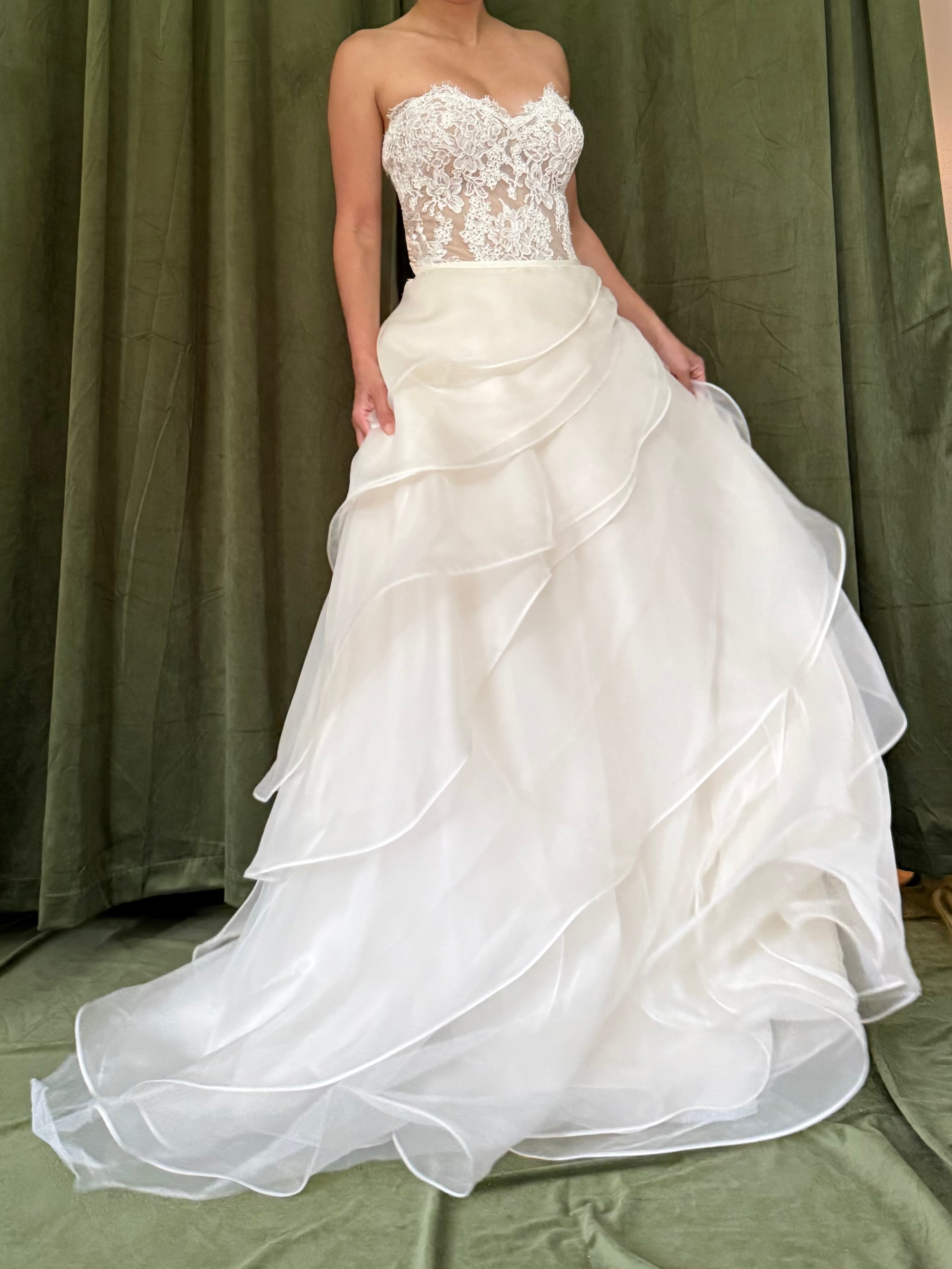 00 Reem Acra Silk Organza Gown w/Lace Bodice - M/8