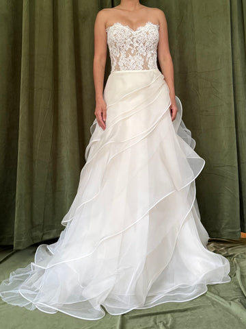 00 Reem Acra Silk Organza Gown w/Lace Bodice - M/8
