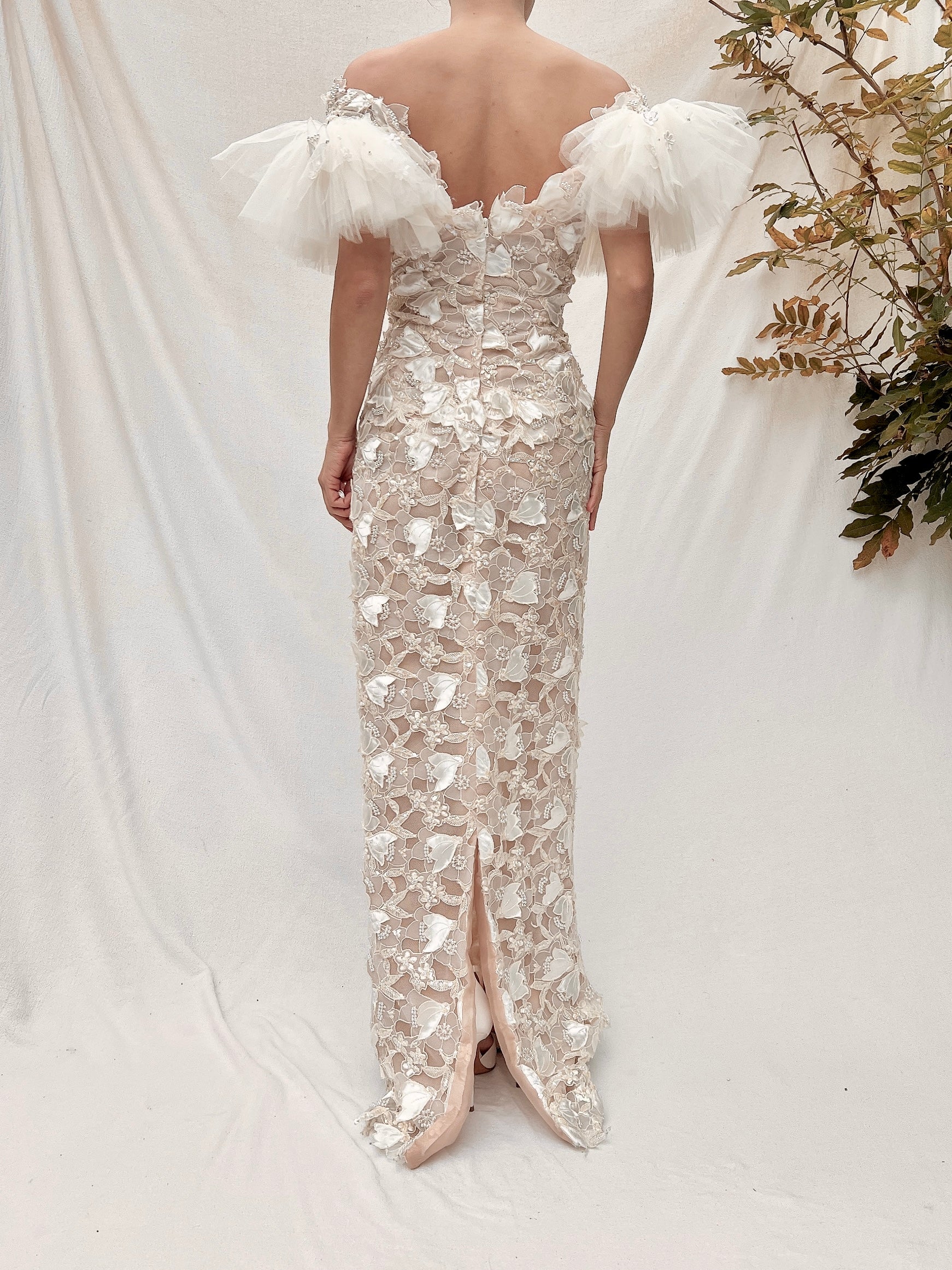 Vintage Tulle Cutout Floral Gown - S