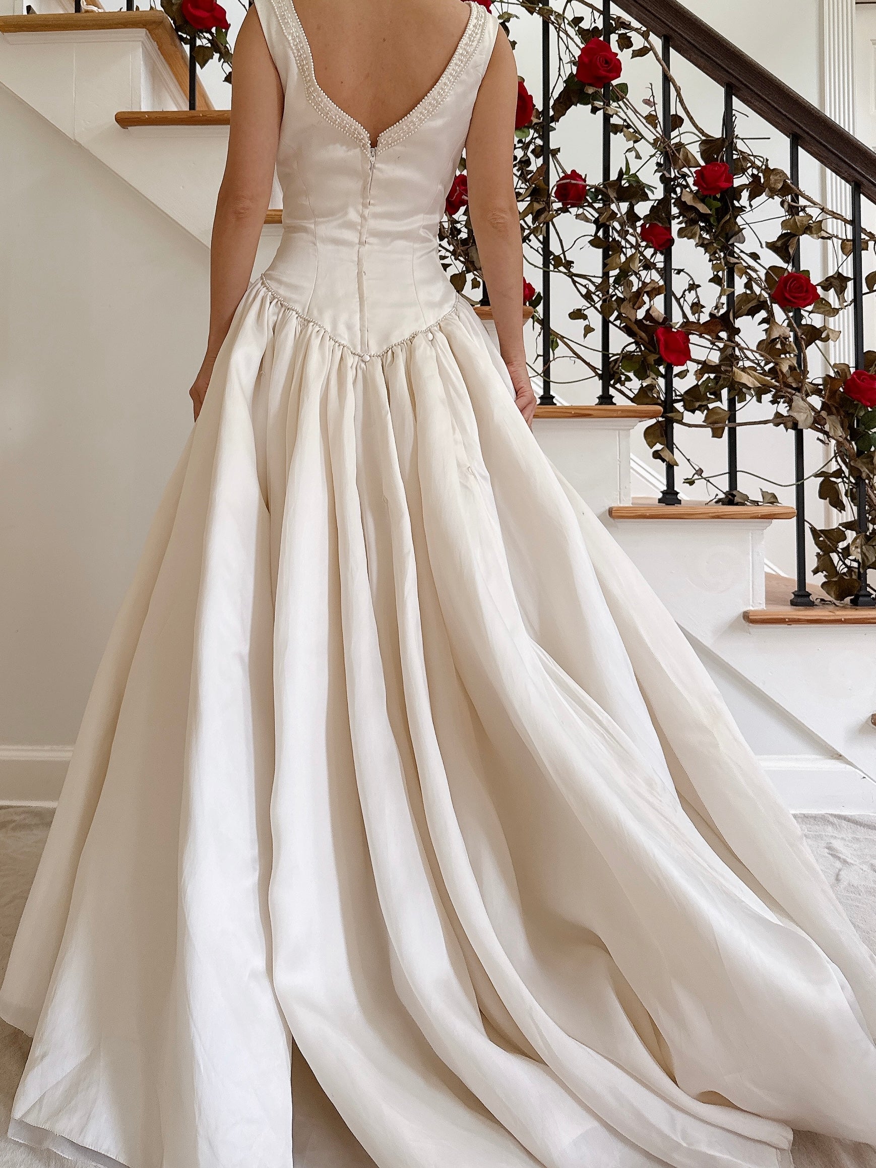 1980s Off-White Priscilla Boston Silk Organza Gown - M