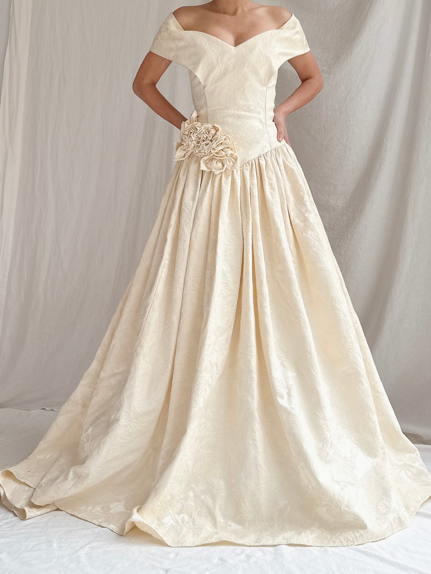 Vintage Jacquard Rosette Gown - S/M