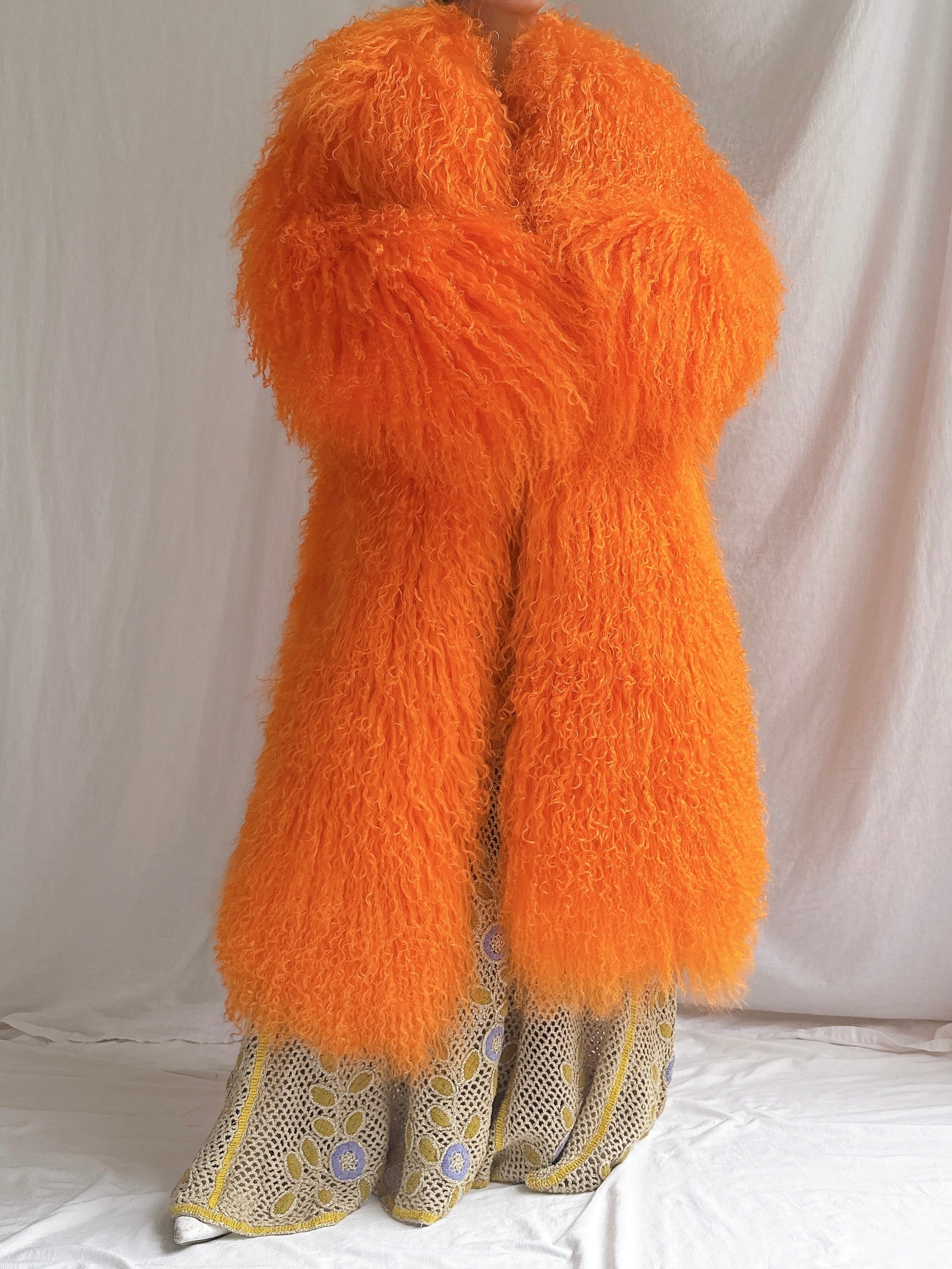 Vintage Sherbet Orange Mongolian Lamb Coat - M