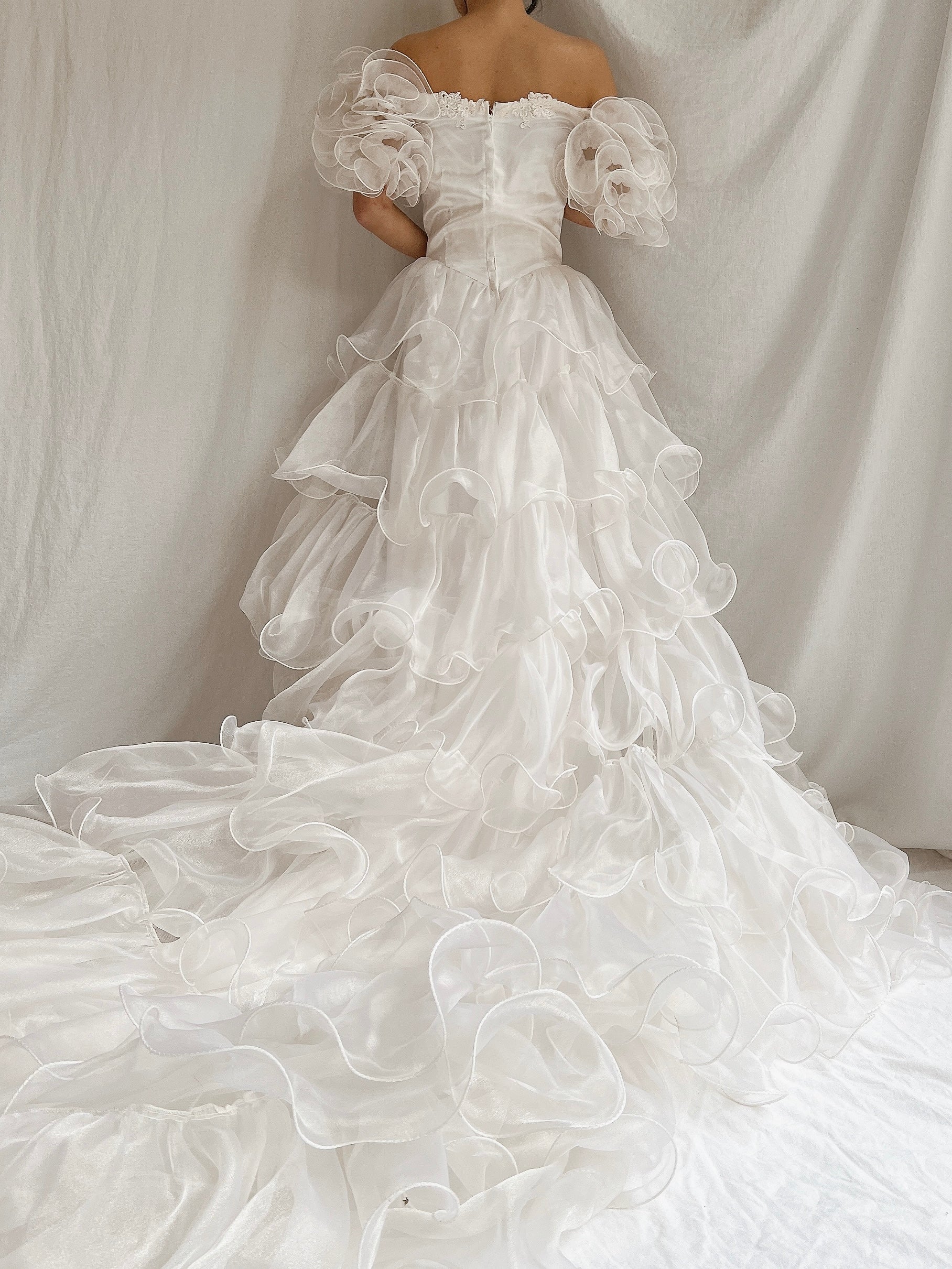 1980s Voile Tiered Ruffle Gown - XS/S