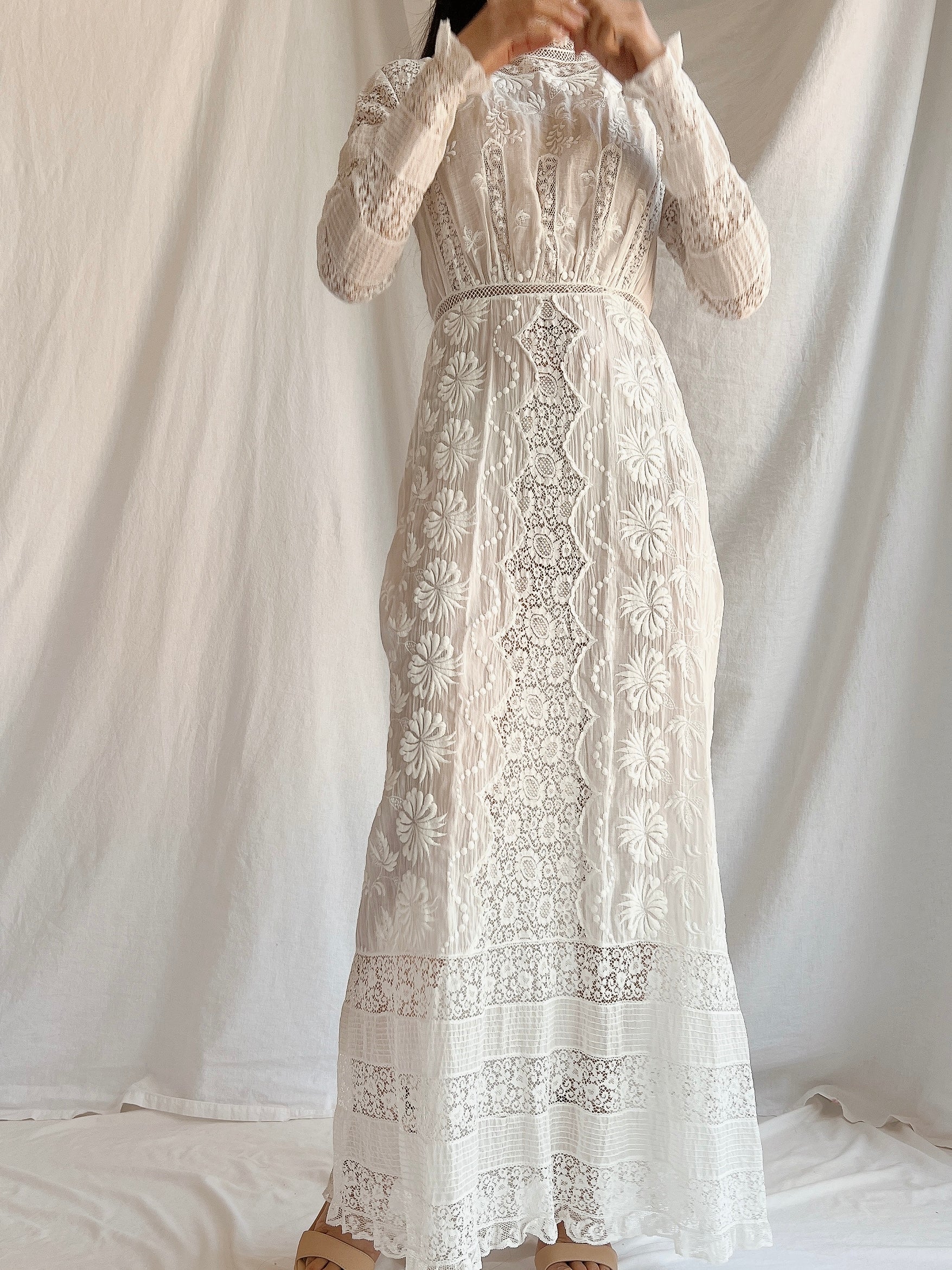 Antique Embroidered Lace Dress - XS