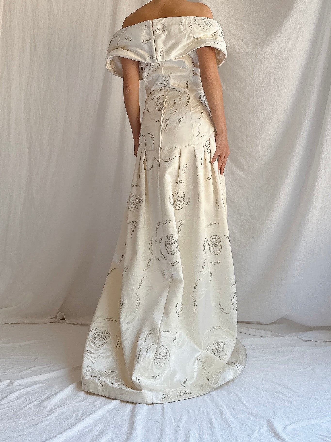 1980s Satin Rhinestone Roses Gown - M/L