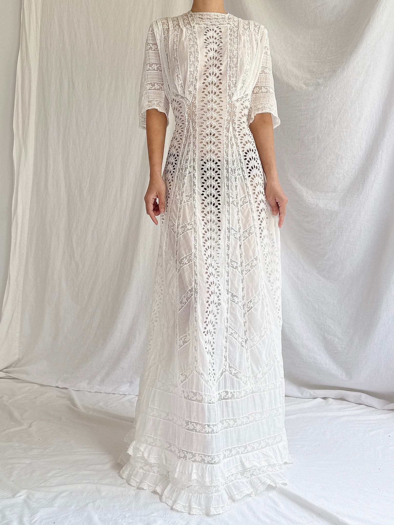 Antique Cotton Cutout Dress - S