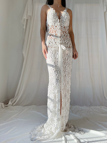 1980s Claudia Arce Cutout Beaded Gown - S-M