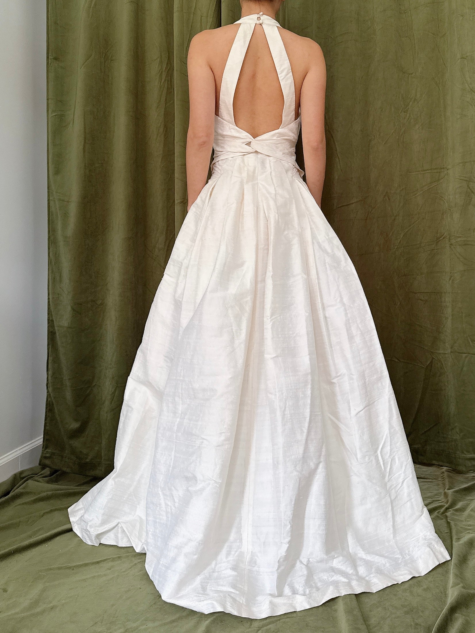 Vintage Raw Silk Halter Gown - M
