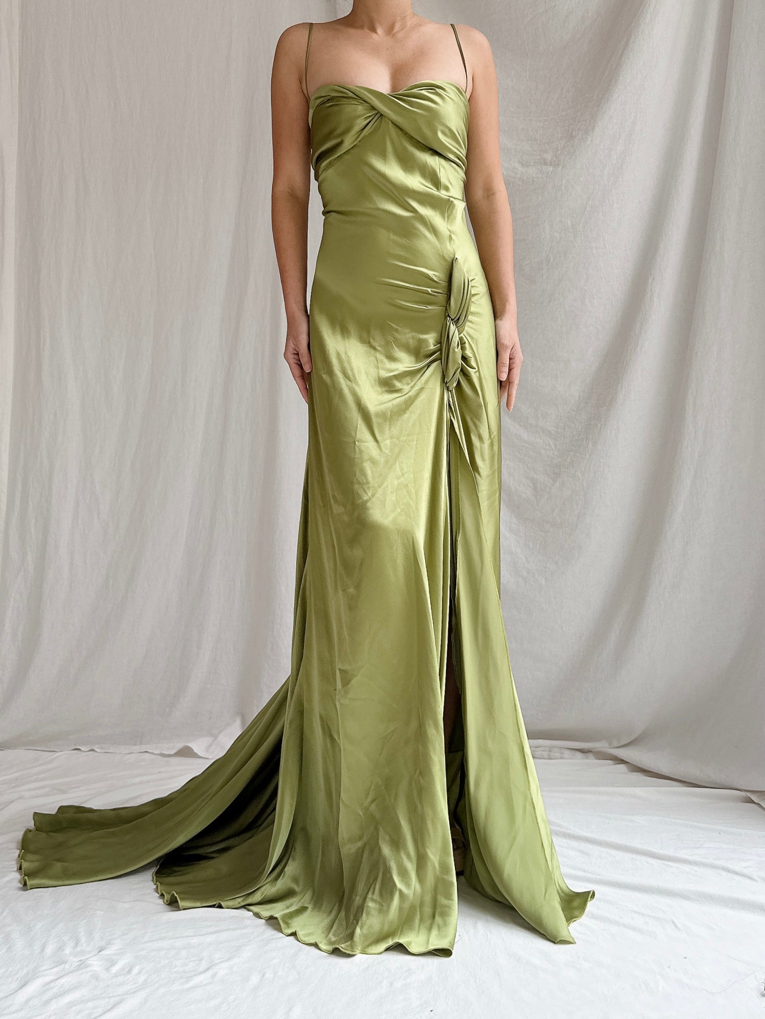 Vintage Moss Green Silk Charmeuse Gown - M/8