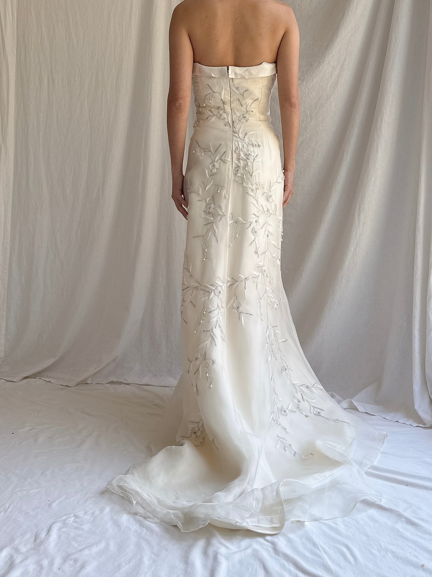 Vintage Lazaro Silk Strapless Lily-of-the-Valley Gown - M 6/8