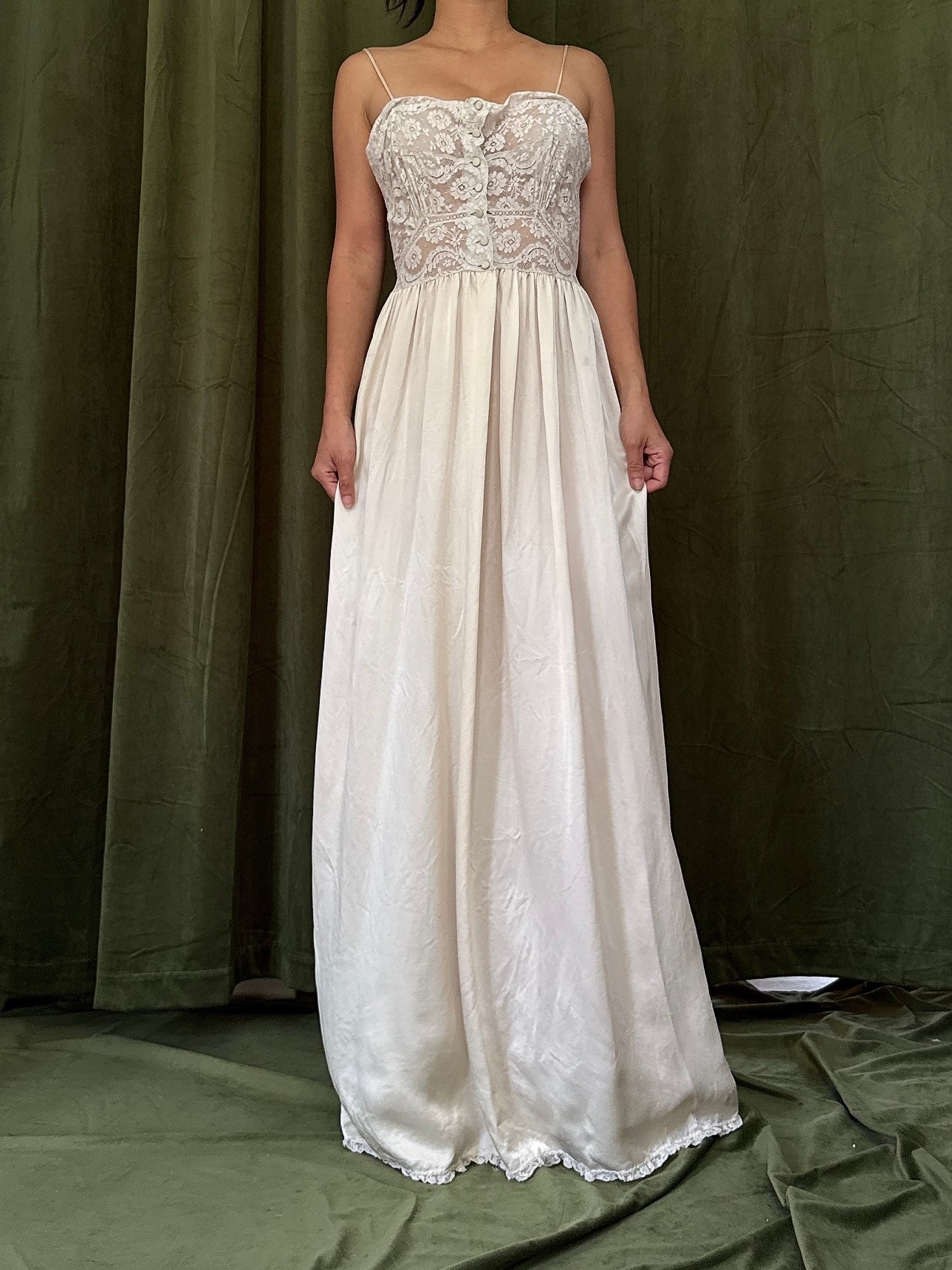 Vintage Silk Charmeuse Lace Slip - XS
