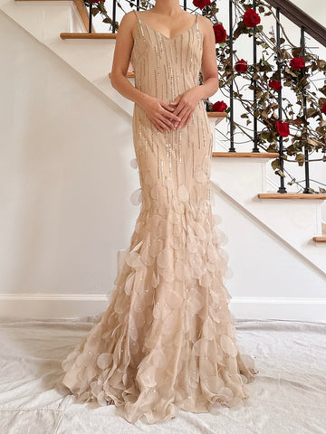 Vintage Bias Cut Nude Silk Petal Gown - Size S/M