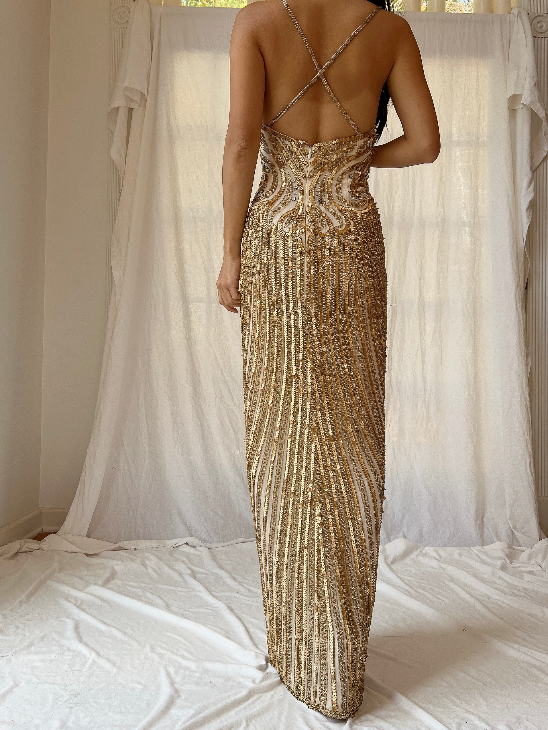 1980s Lillie Rubin Gold Gown - L