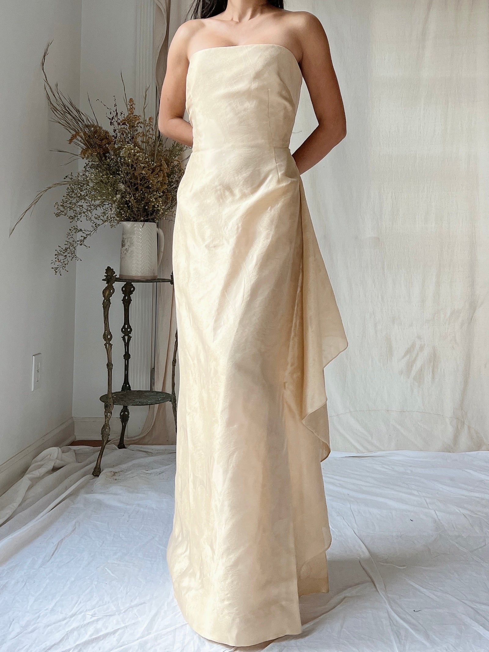 Vintage Eggshell Dupioni Silk Dress - S/4