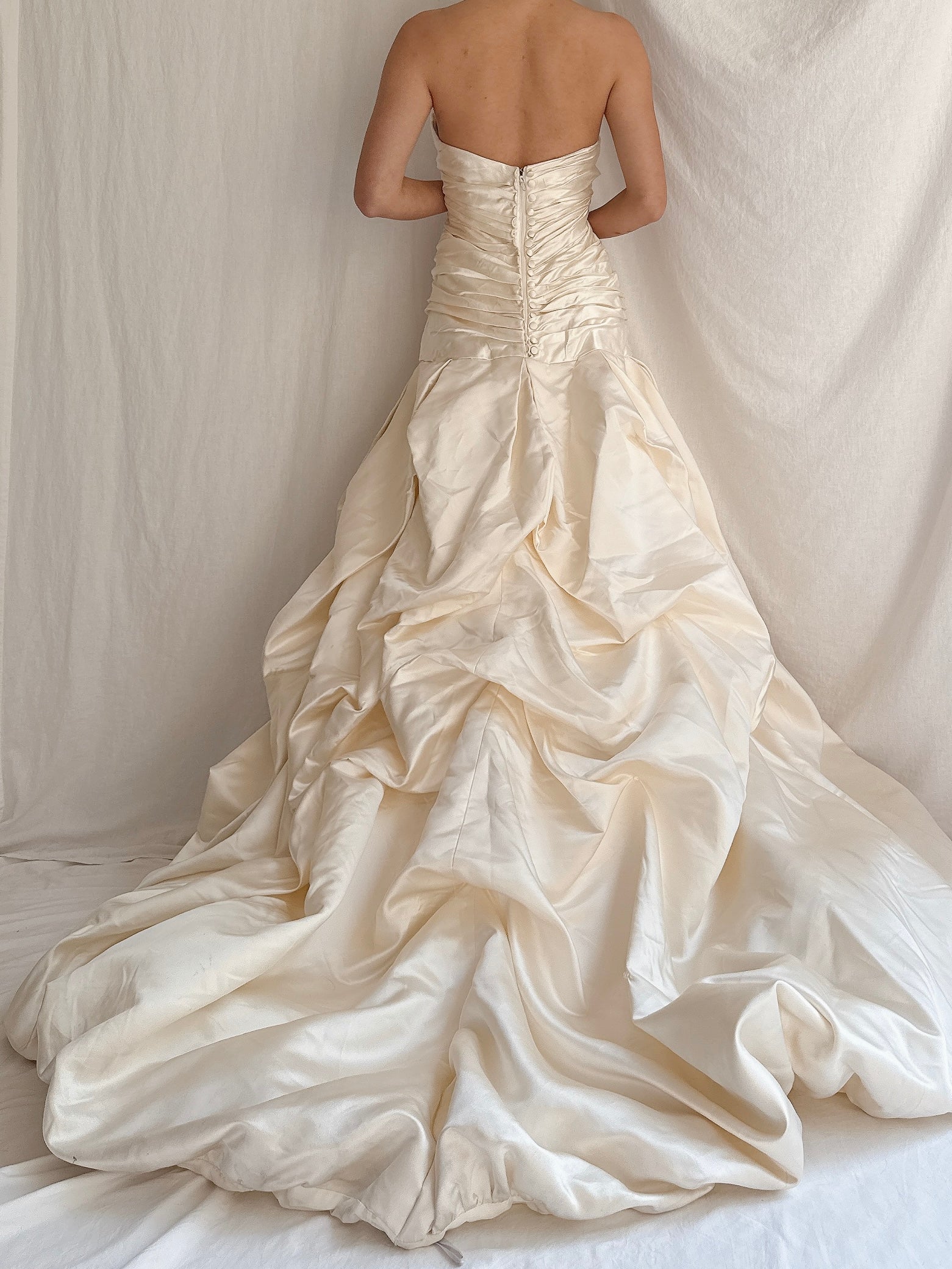 Vintage Ines di Santo Silk Ruched Dropped Waist Gown - M/8/10