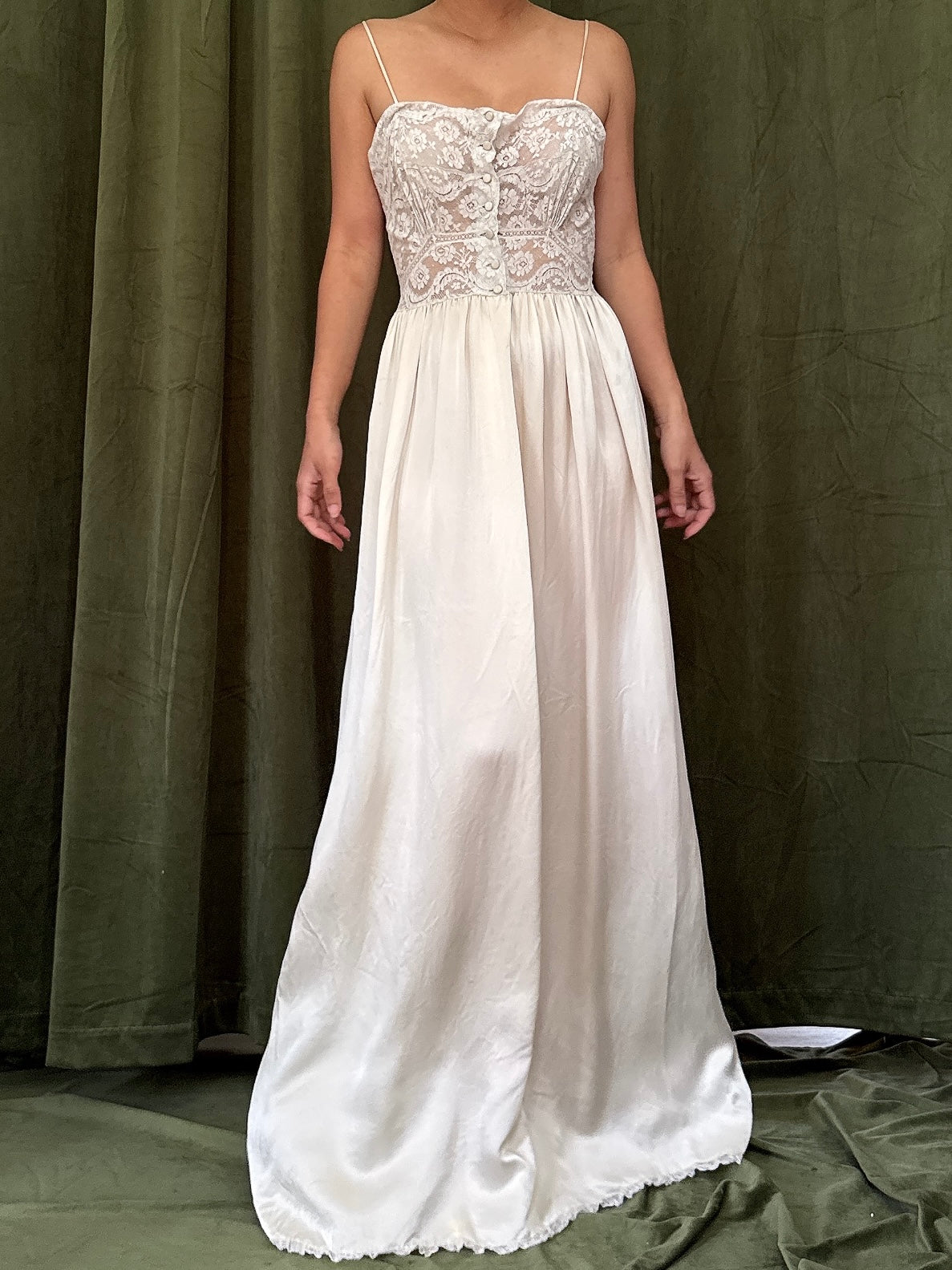 Vintage Silk Charmeuse Lace Slip - XS