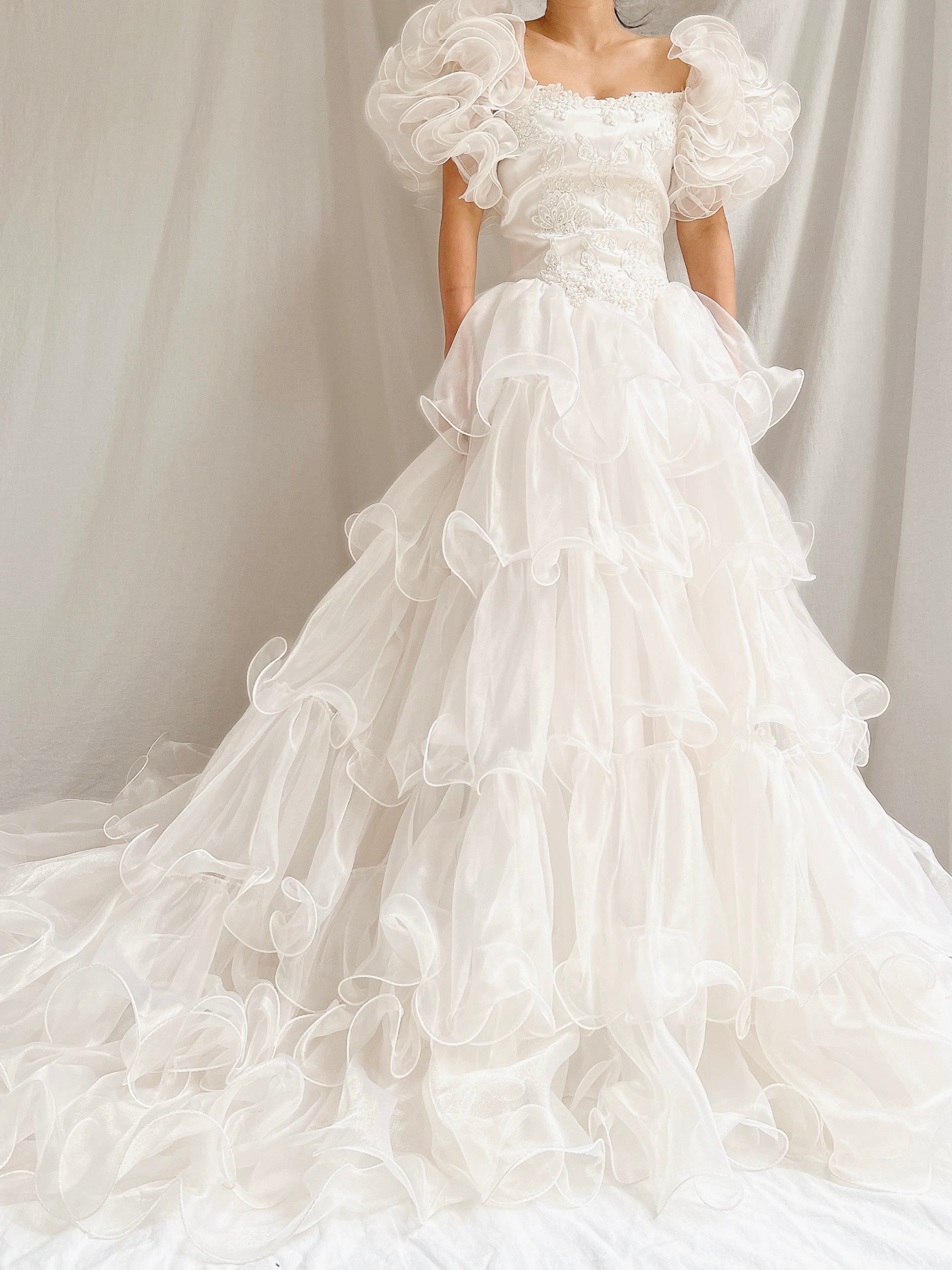 1980s Voile Tiered Ruffle Gown - XS/S
