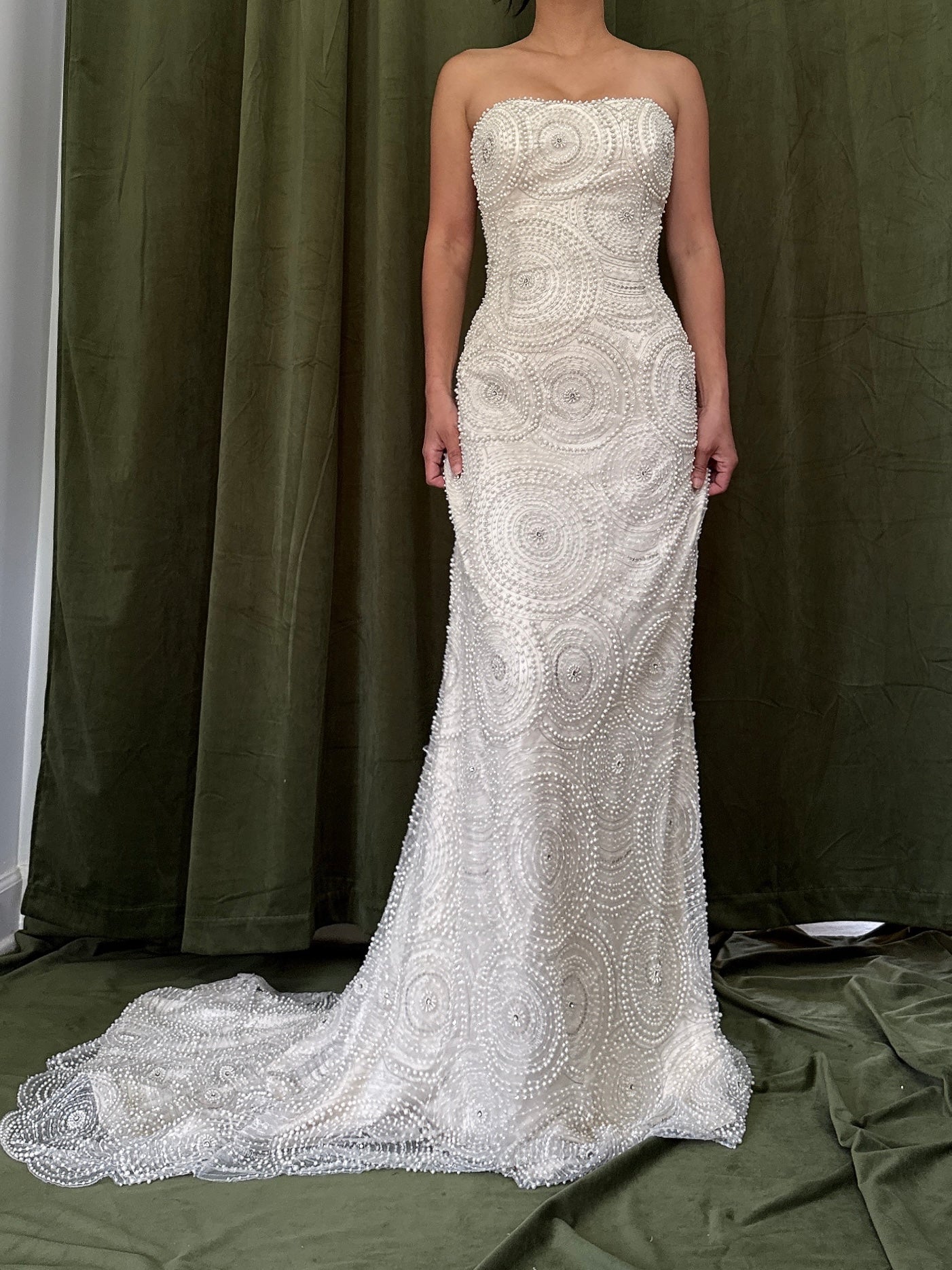 1990s Silk Pearl Beaded Dress - 33B/26W/59L