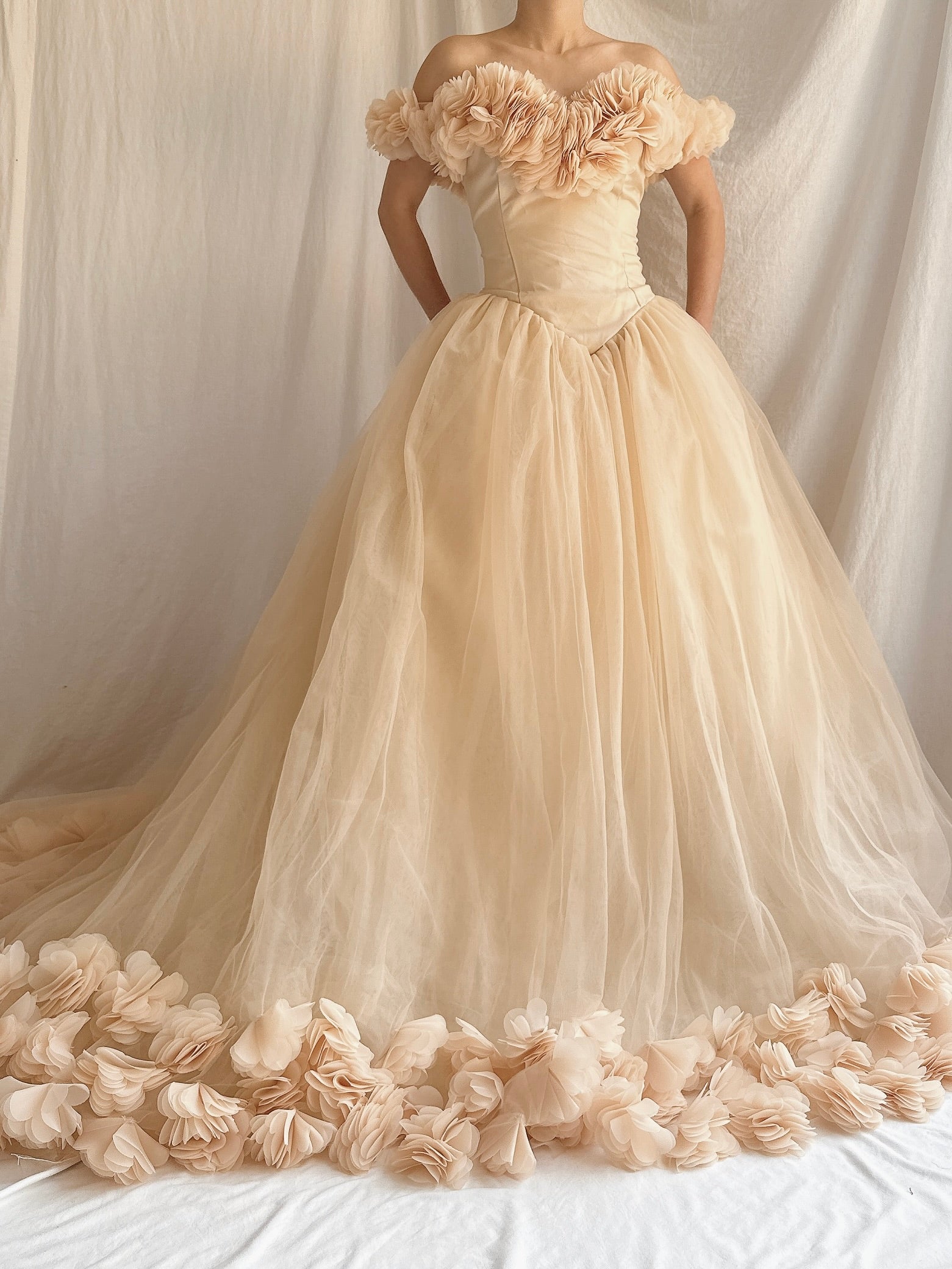 Nude Peach Tulle Flower Dress - S-L