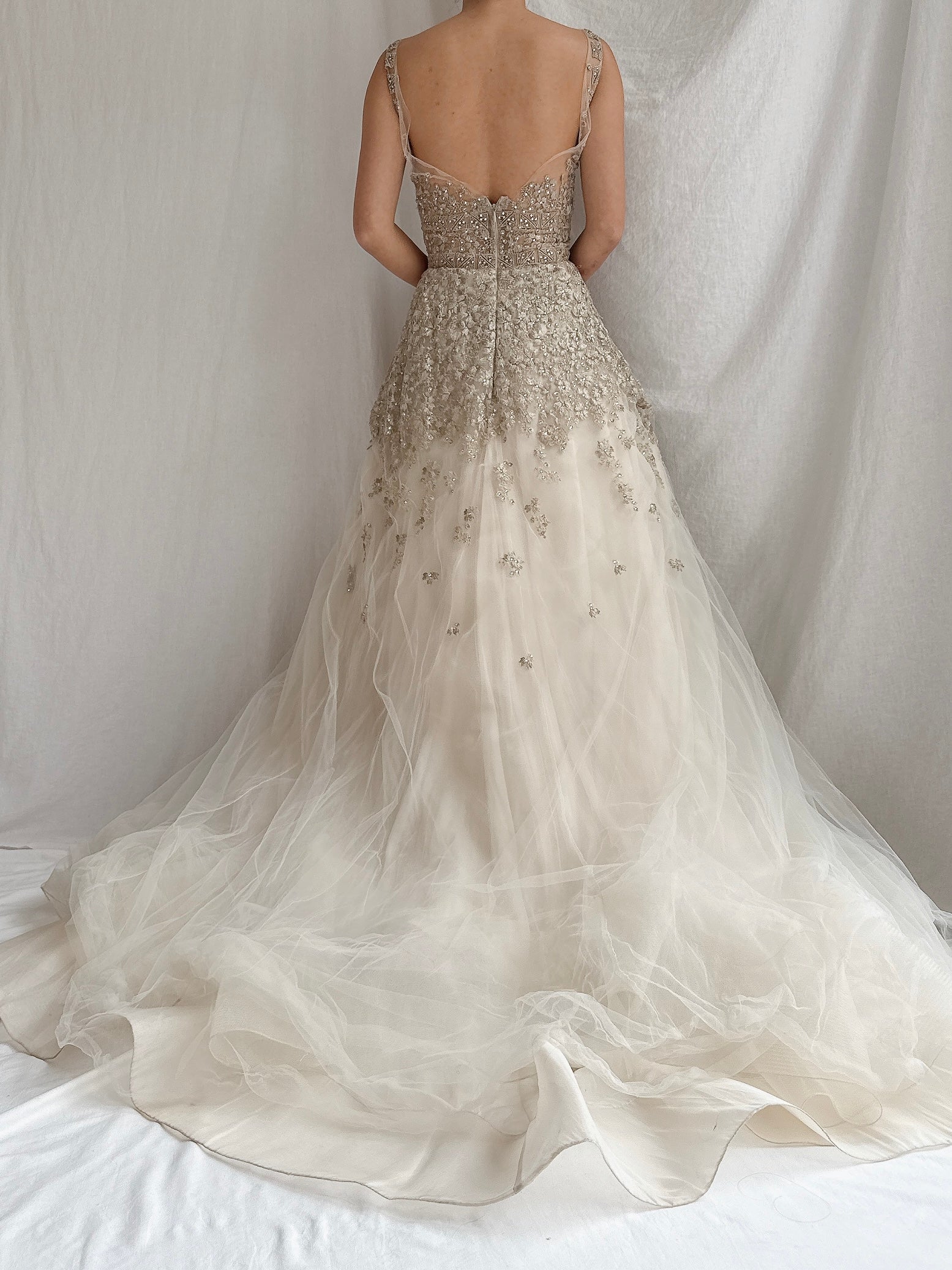 Vintage Liancarlo Couture Tulle Metallic Flower Gown - M/6