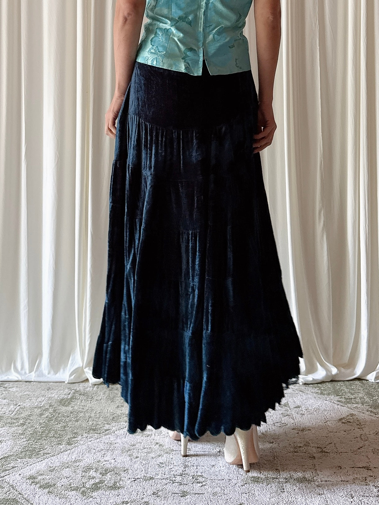 Vintage Serena Kay Blue Velvet Skirt - Waist 27”