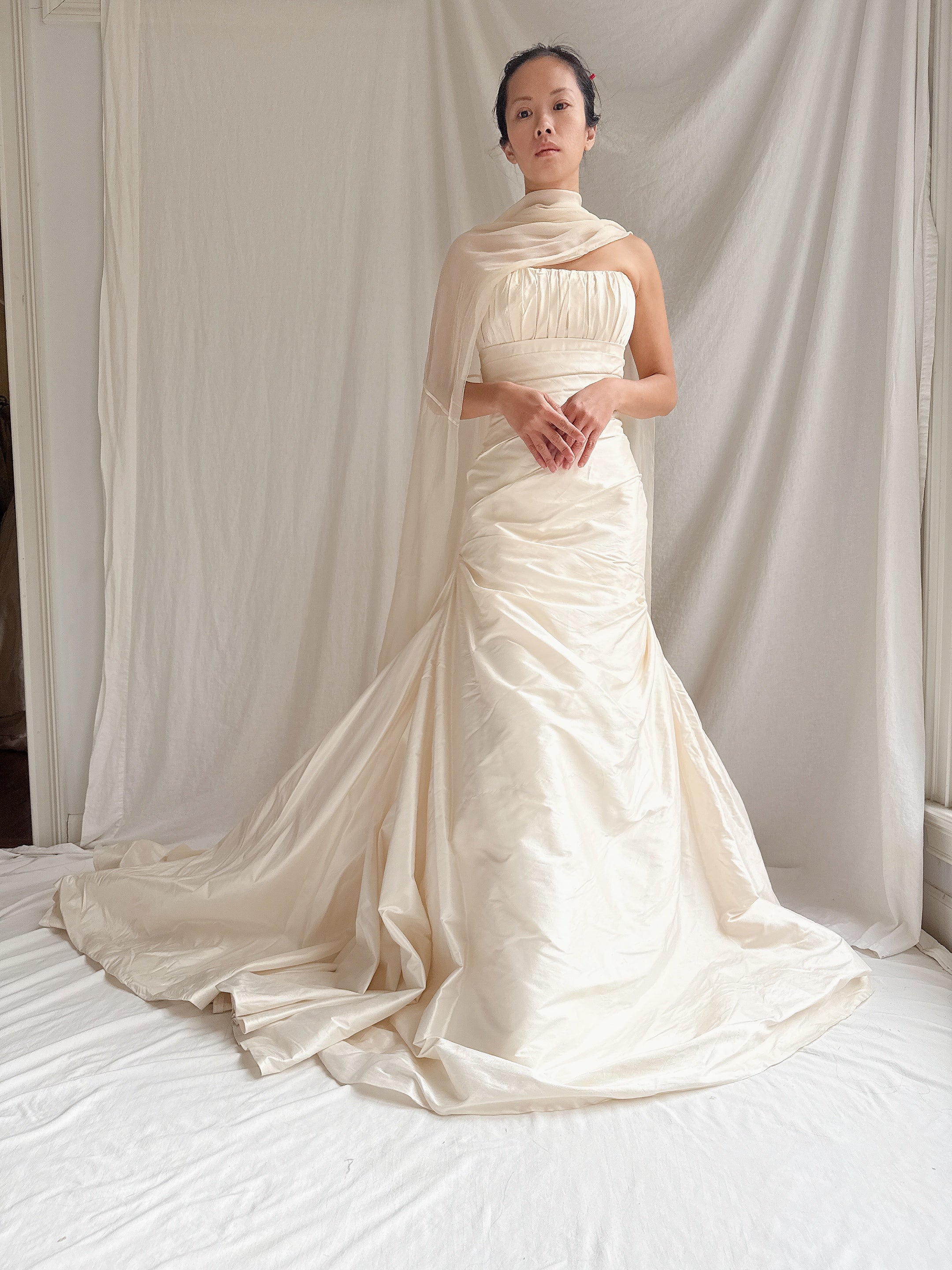 Vintage Pronovias Strapless Silk Gown - M