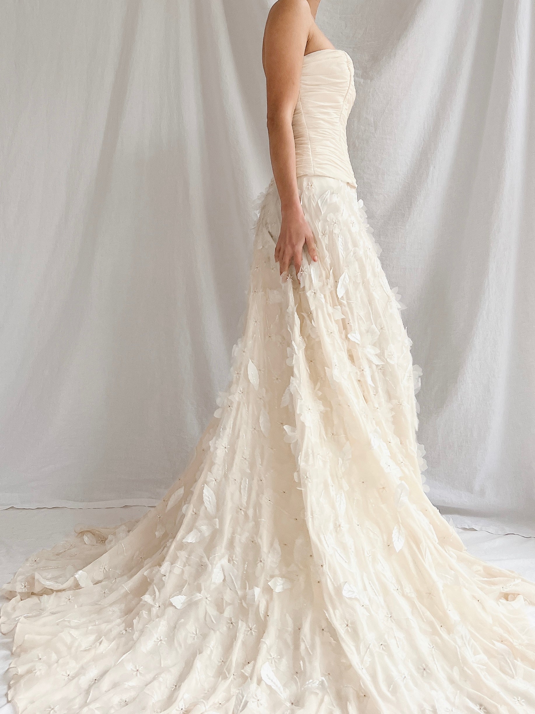 1990s Silk Floral Appliqué Gown - XS/2