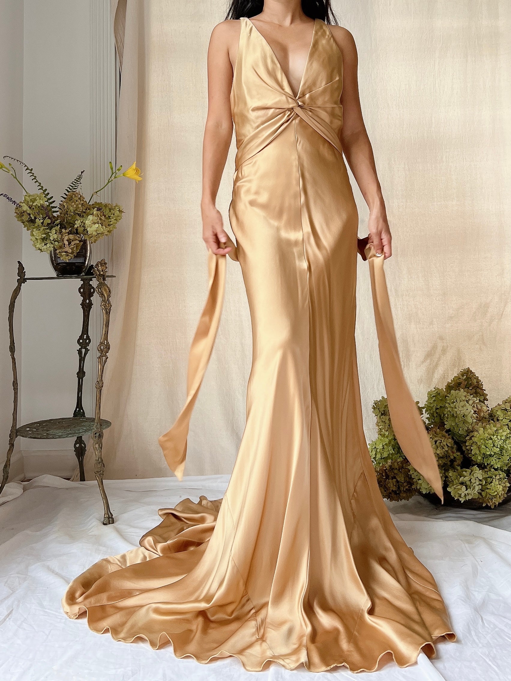 Vintage Gold Silk Bias Cut Gown - M/8