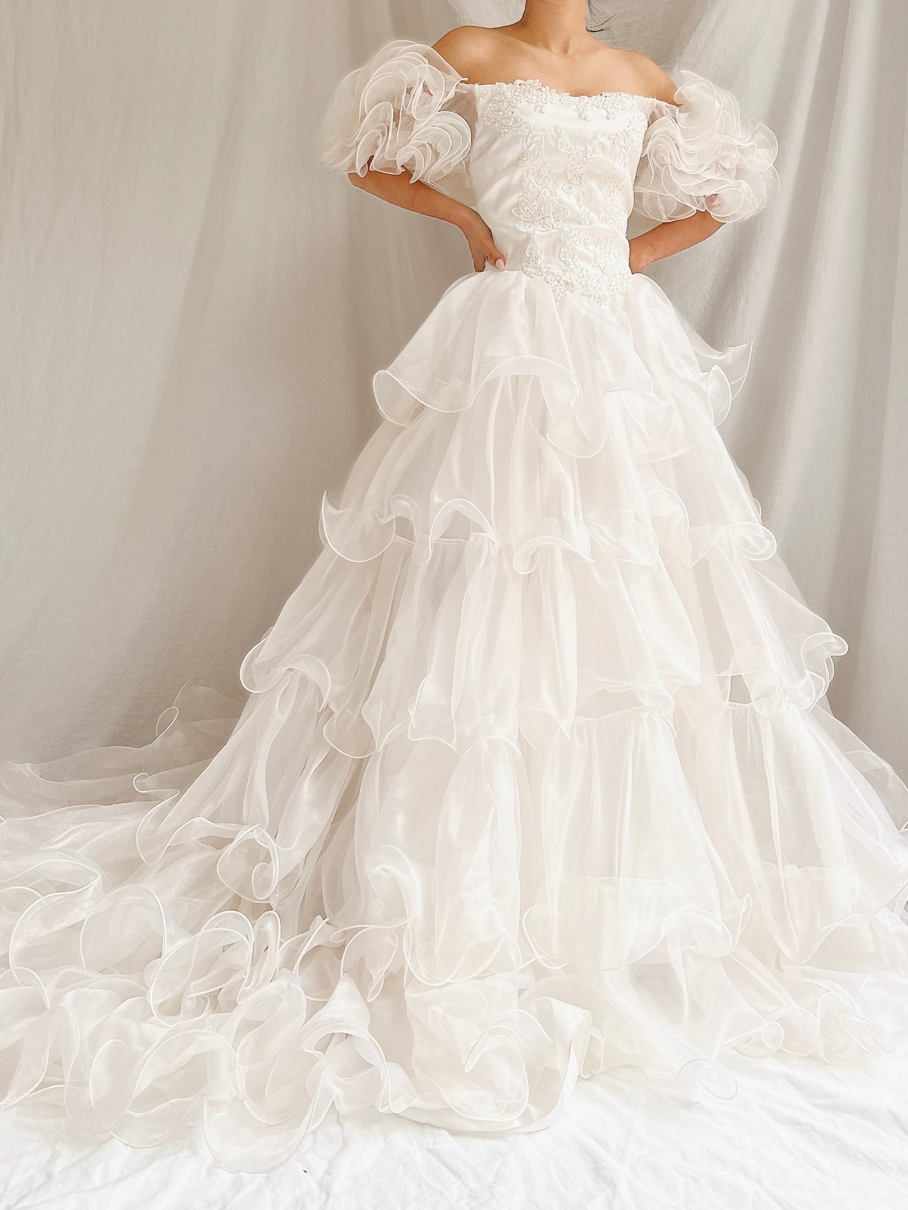 1980s Voile Tiered Ruffle Gown - XS/S