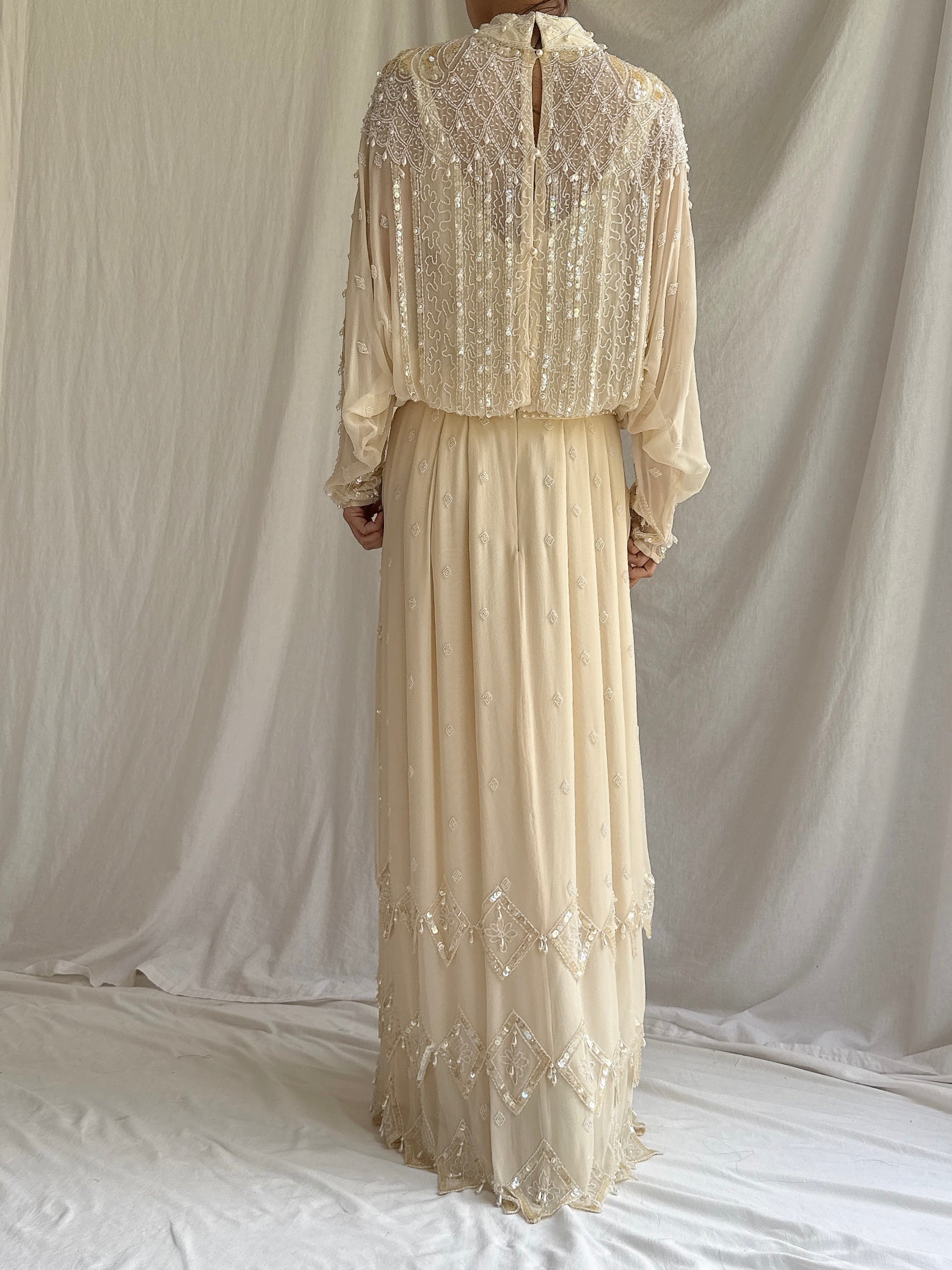 Vintage Silk Beaded Dolman Gown - M