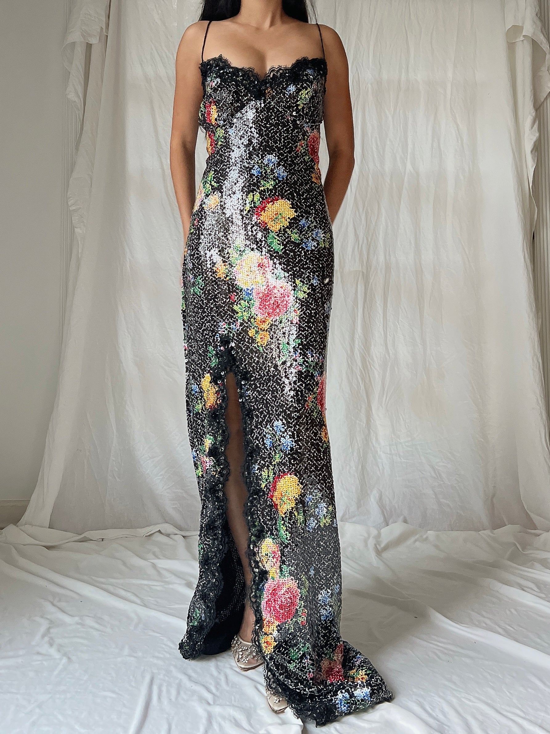 Vintage Belleville Sassoon Sequins Floral Gown - M/L