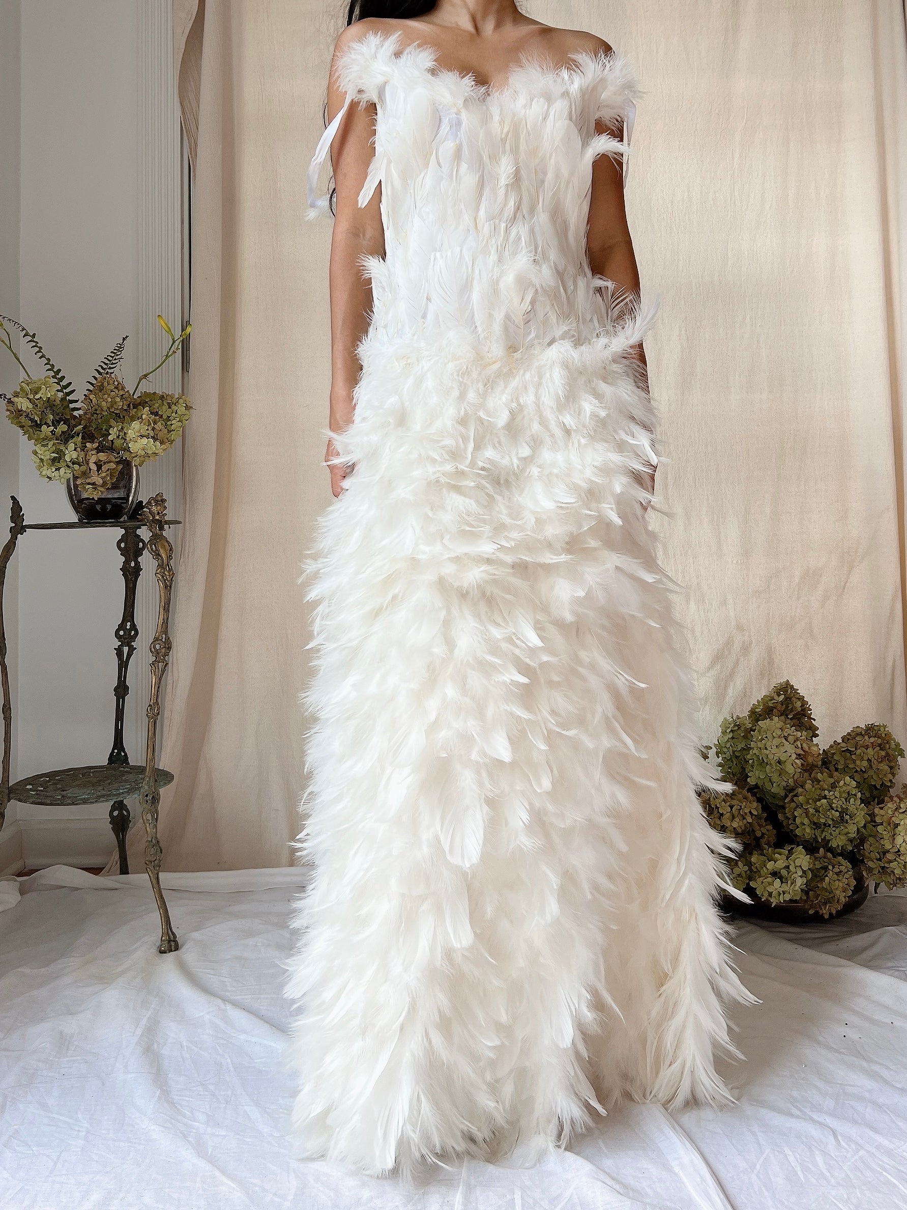 Vintage Ivory Feather Gown - M