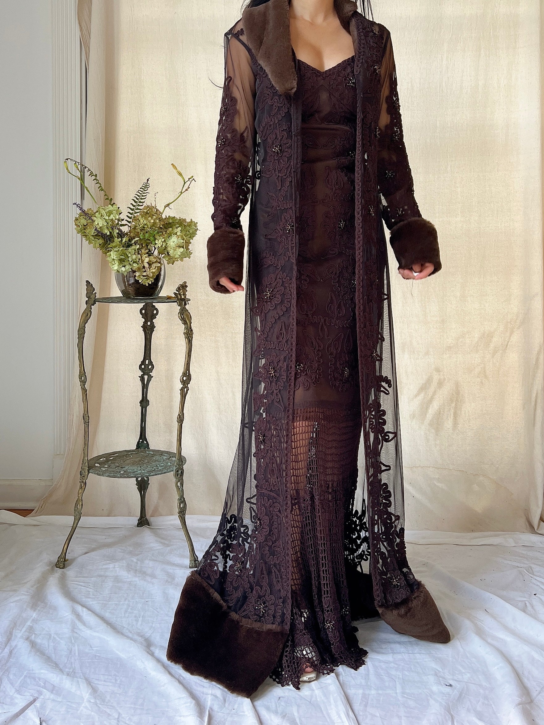 Vintage 2-Piece Chocolate Crochet Set - M