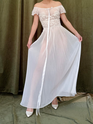 1950s Crystal Pleated Slip Dress - S