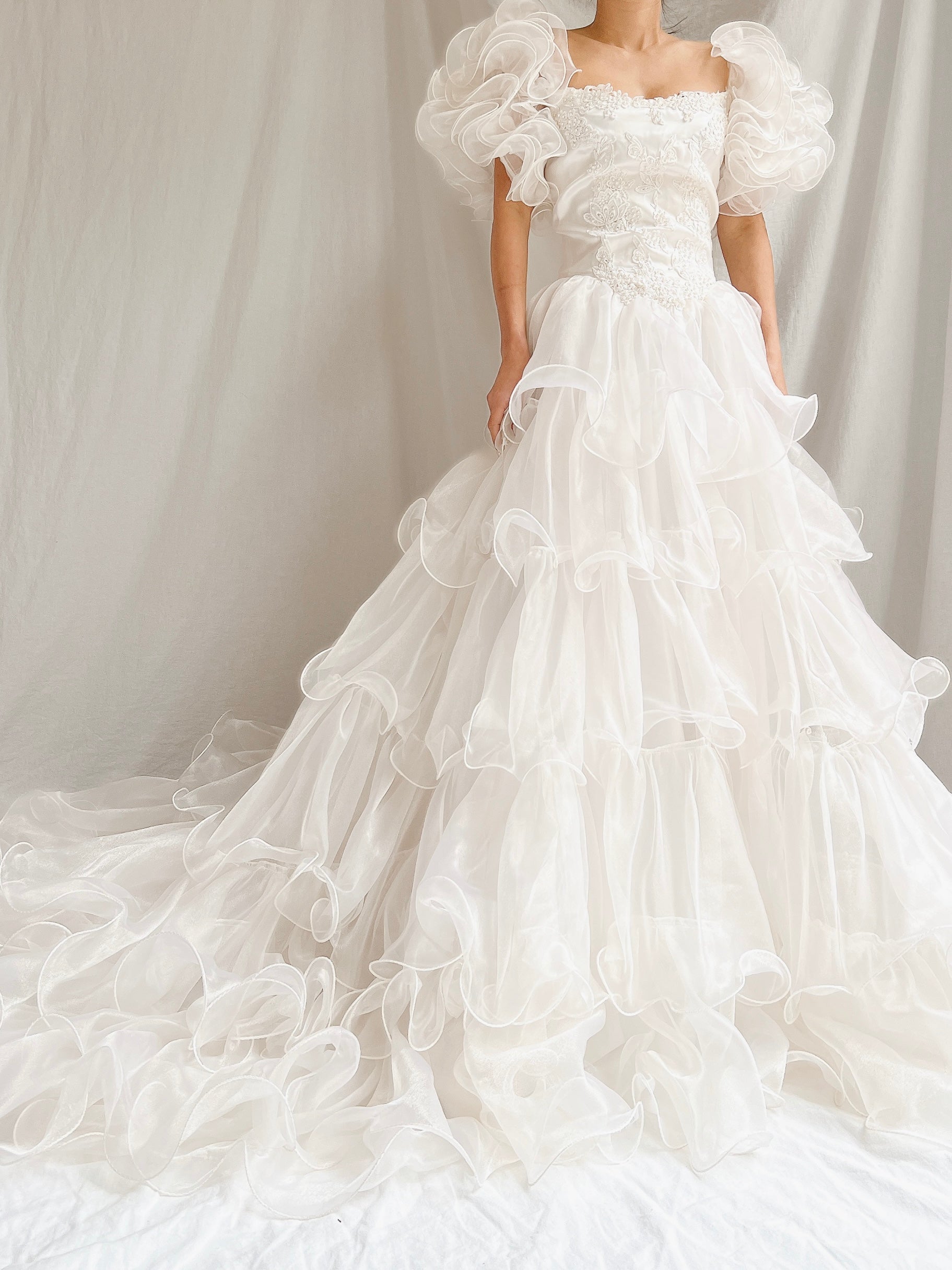 1980s Voile Tiered Ruffle Gown - XS/S