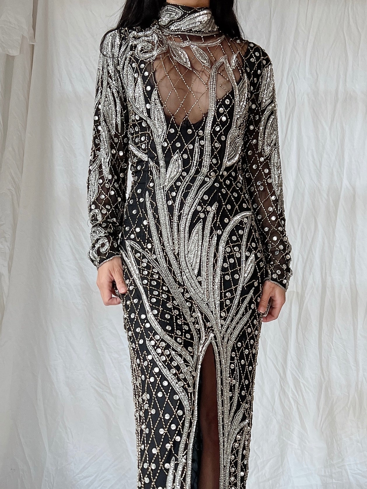 1980s Crystal Beaded Silk Gown - S/M