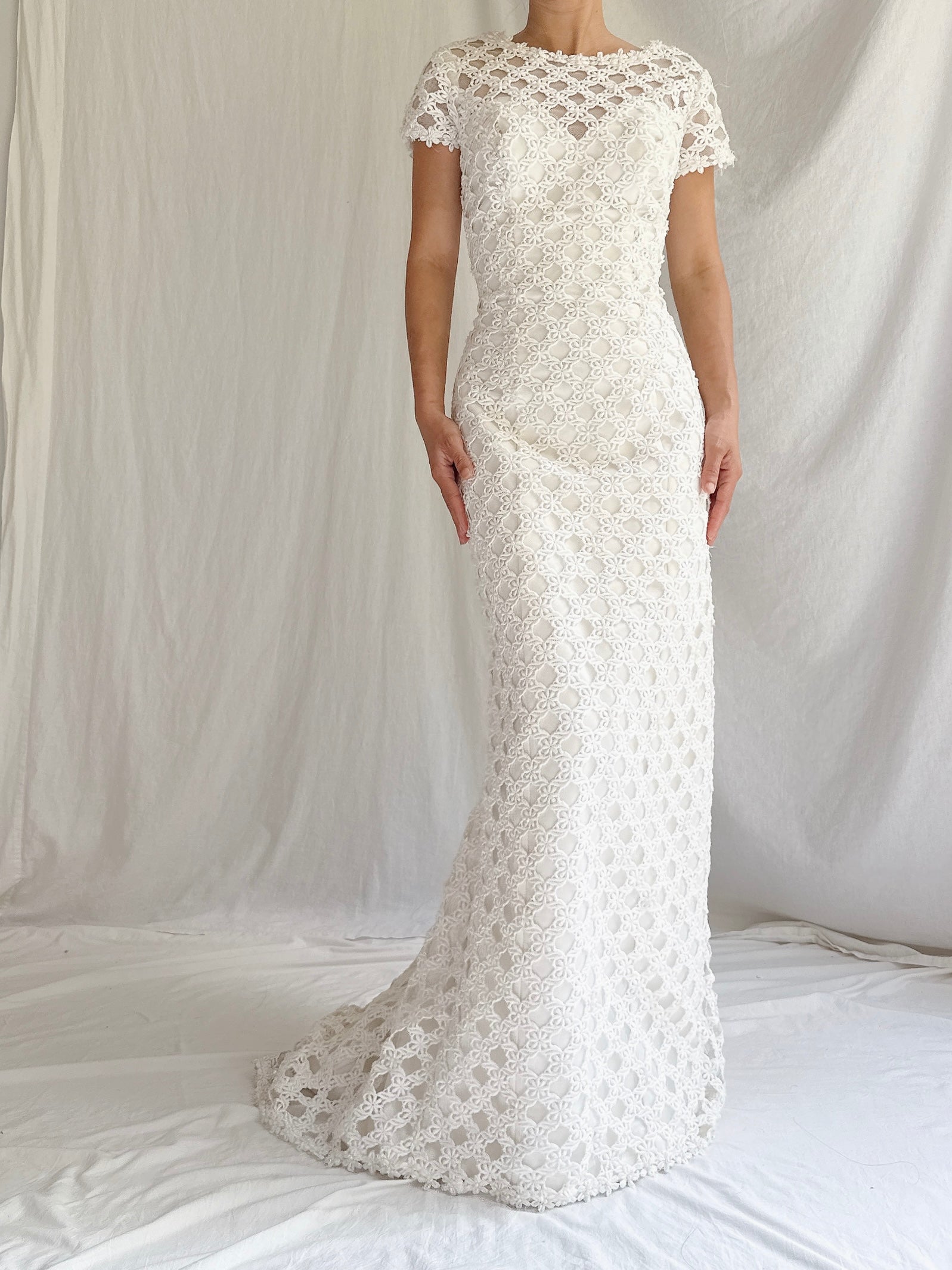 Vintage Lace Cutout Embroidered Gown - S